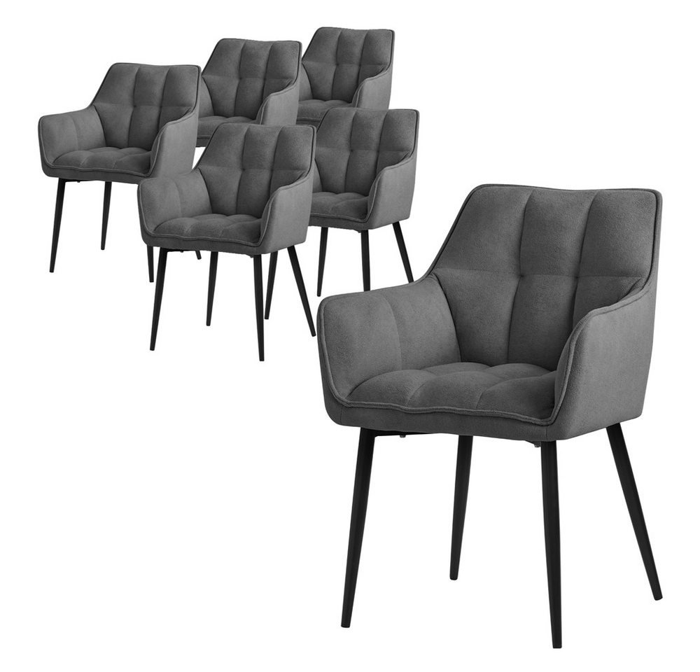 ML-DESIGN Polsterstuhl Esszimmerstuhl mit dickem gepolsterter Sitz Rücken- und Armlehnen (6 St), Wohnzimmerstuhl aus Frotteestoff Dunkelgrau Loungesessel Küchenstuhl