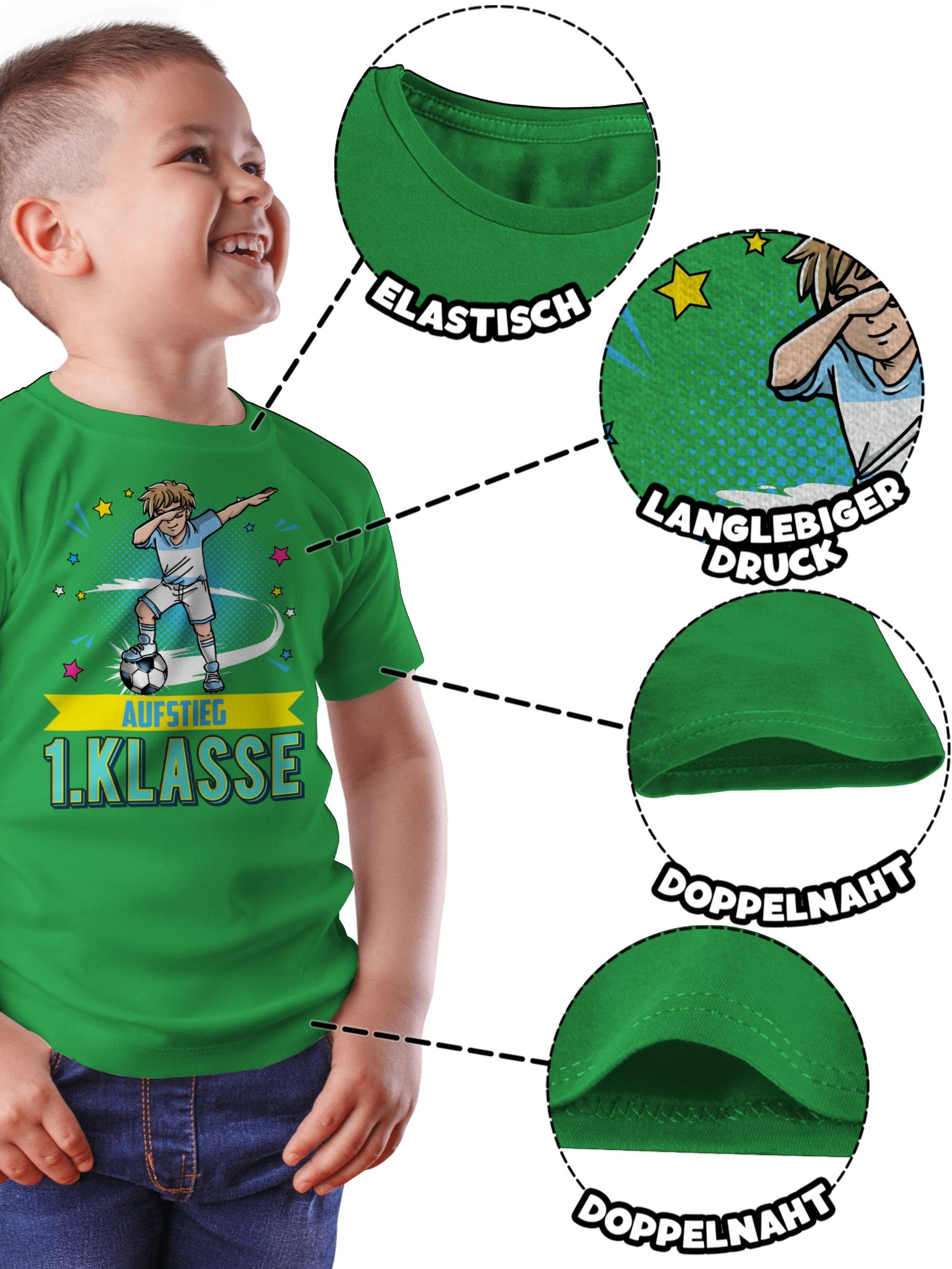 Shirtracer T-Shirt Aufstieg 1. Schulanfang Klasse Junge 2 Dabbing Einschulung Geschenke Grün Junge