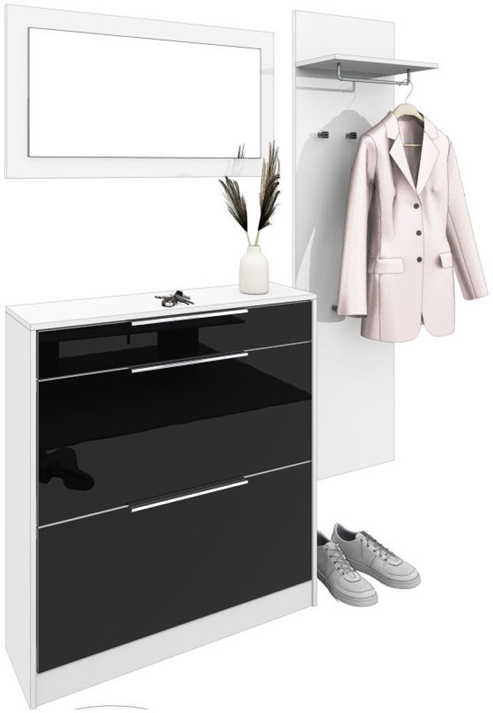 borchardt Möbel Garderoben-Set Oliva, Schuhschrank, Spiegel, Garderobenpaneel, (3-St)