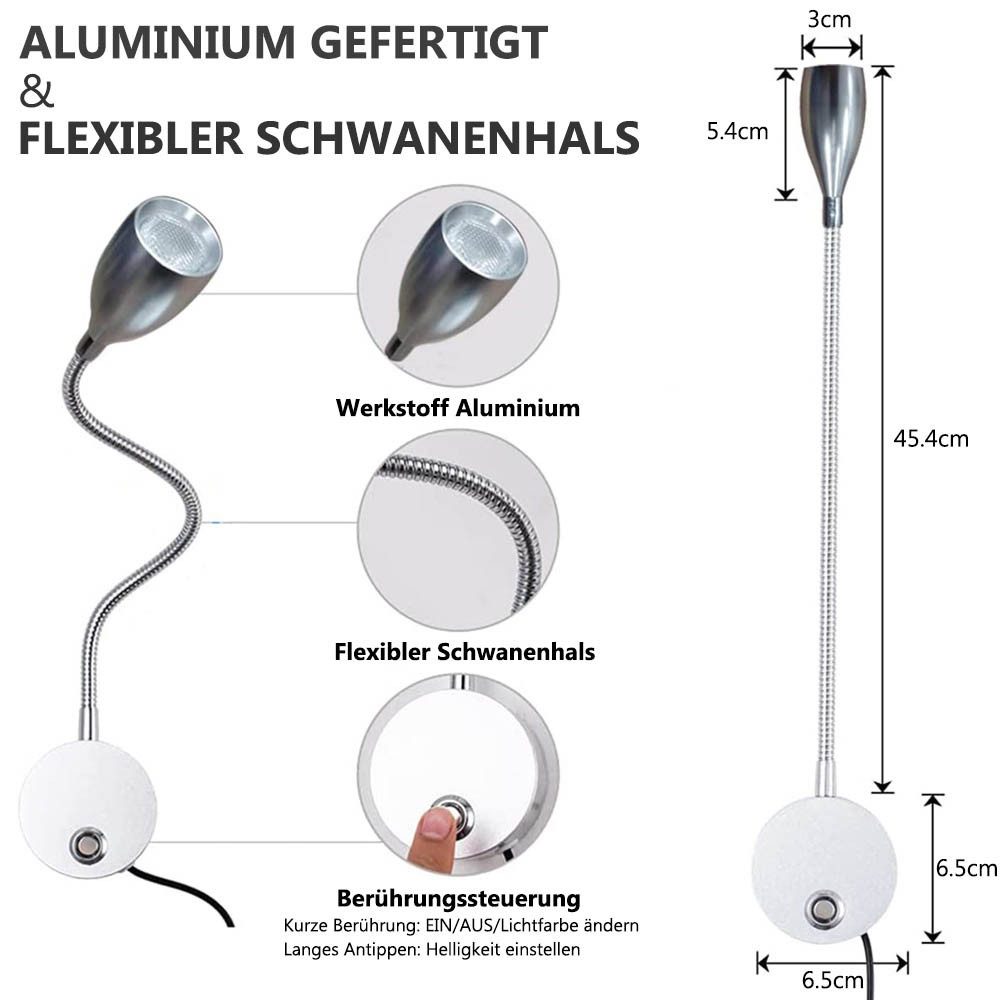 Sunicol LED Leselampe Leselampe Wandmontage, LED Bettlampe mit Schalter Tou günstig online kaufen
