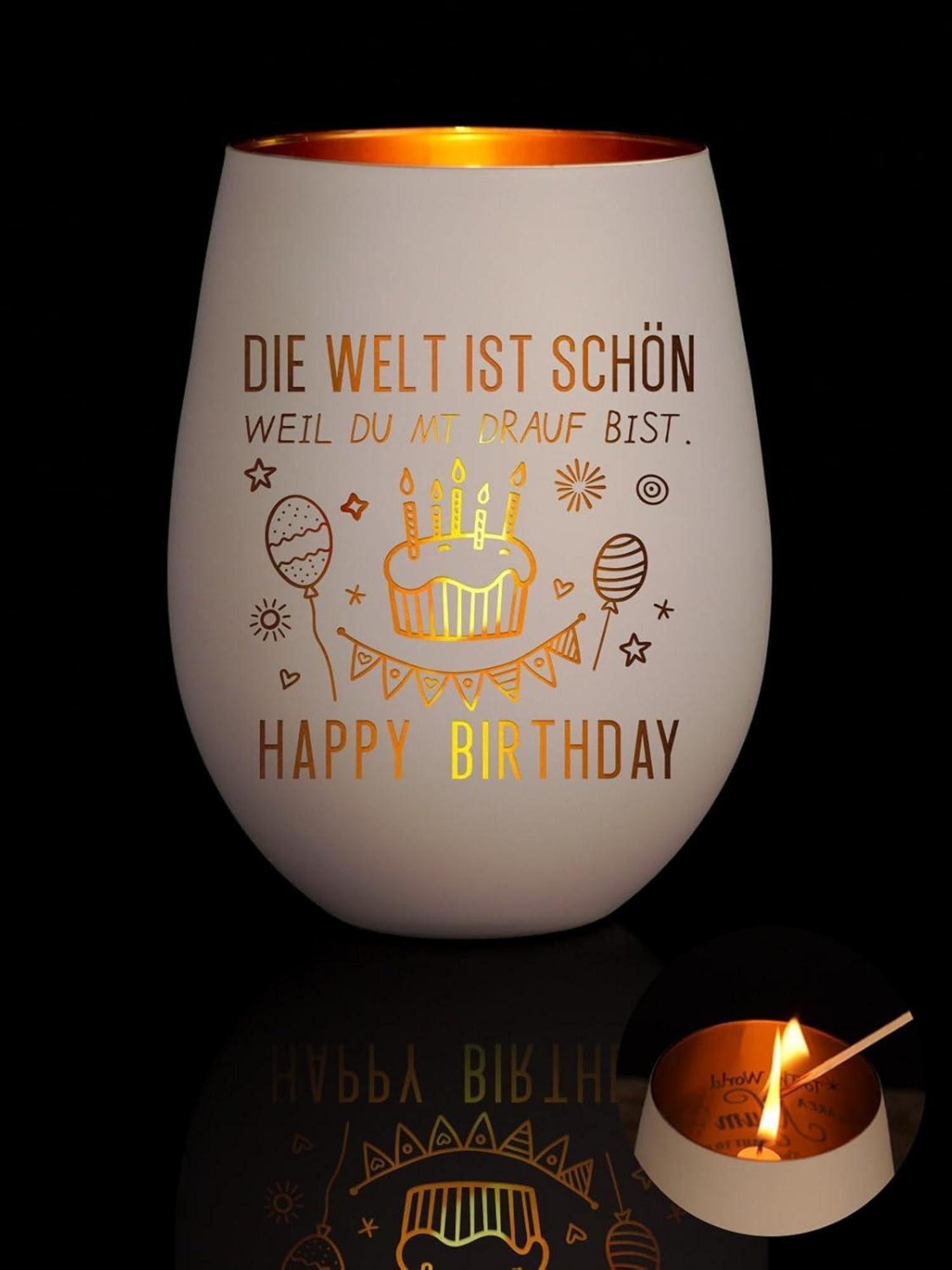 Windlicht Geburtstagsgeschenk Windlicht Gravur Teelichthalter Happy
