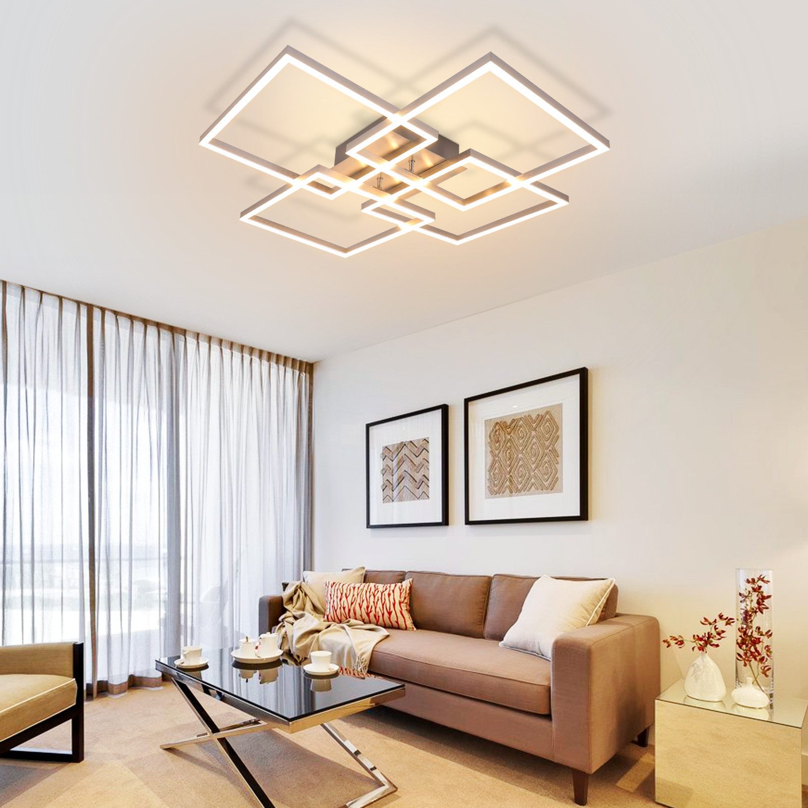 ZMH LED Deckenleuchte Wohnzimmer 72CM Schwarz/Silber RechteckigDimmbar 48W Deckenlampe, Augenschutz, Einfache Installtion, LED fest integriert, 3000-6500K, mit Fernbedienung Modern Esszimmerlampe für Schlafzimmer Küche