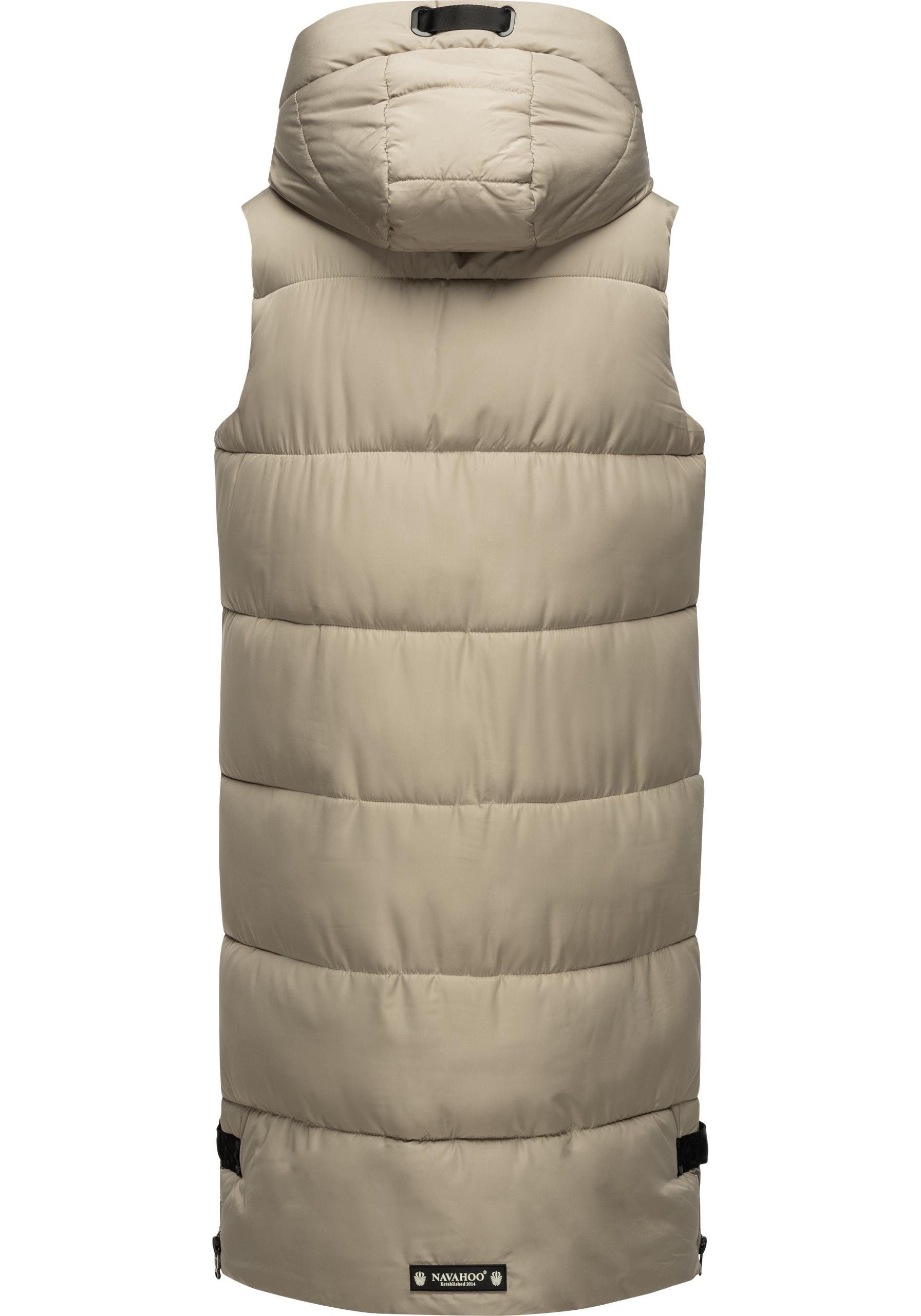 Navahoo Steppweste Schnuffelchen (1-tlg) warme Damen Outdoor-Weste lang mit Kapuze