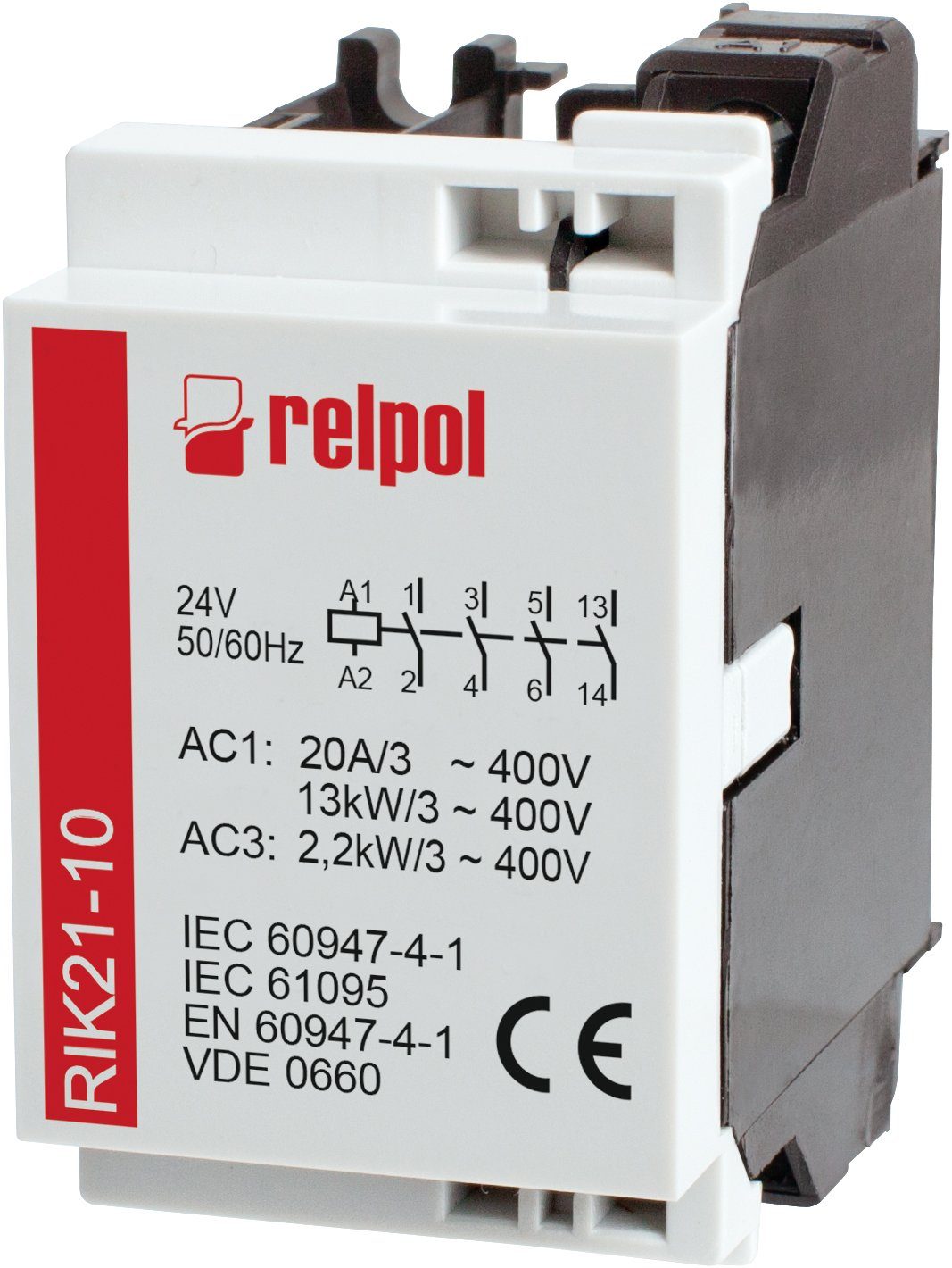 Relpol Verteilerbox RIK21-01-24 - Schaltschütz 3-Polig, 3 Schliesser + 1 Öffner 24V AC 20A