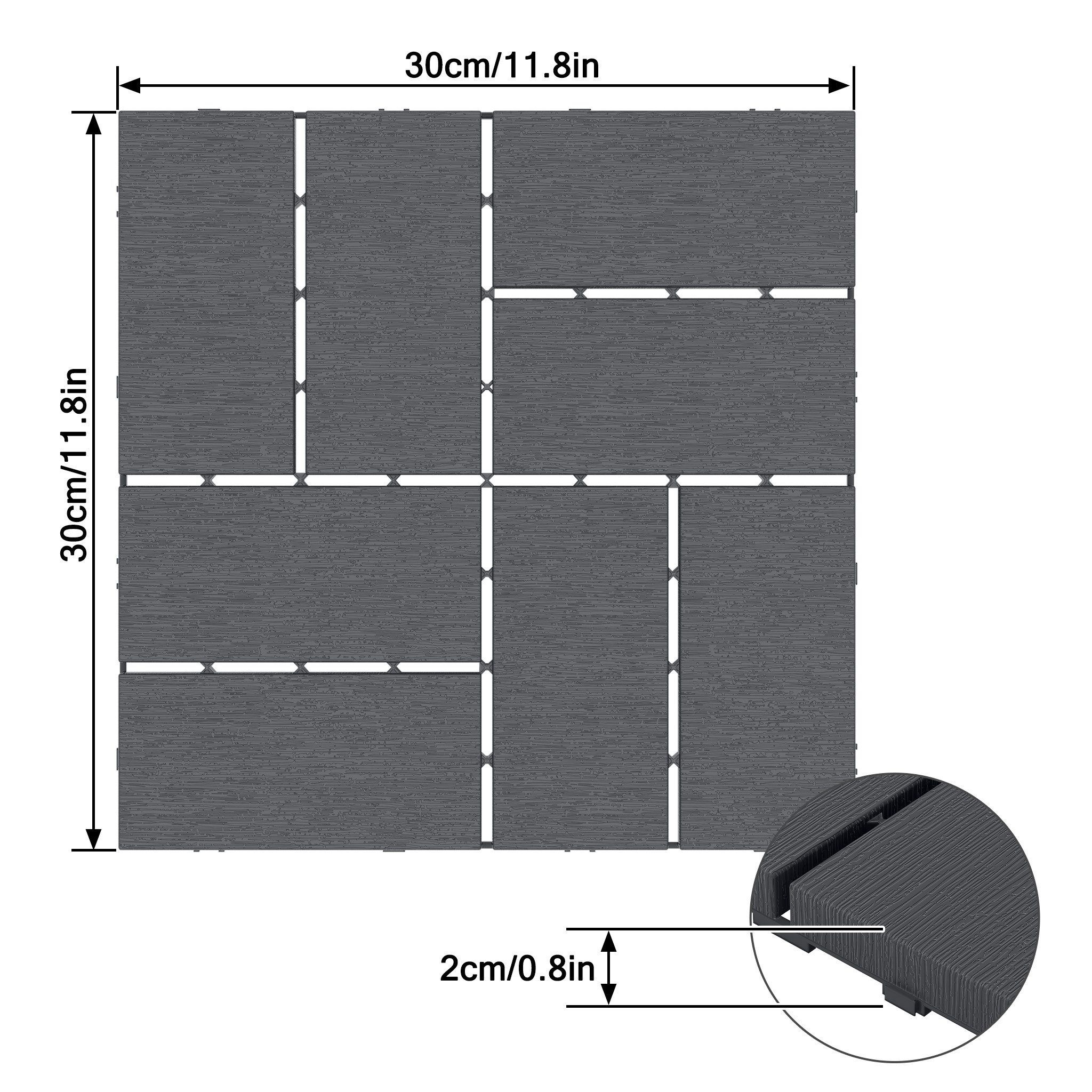 FIVMEN Terrassendielen Fliesen Klickfliesen Bodenbelag 30x30cm, Anthrazit/Braun(Typ A), (44-St), in Holzoptik für Terrassen, Gärten, Schwimmbäder – Bild 2 von 5