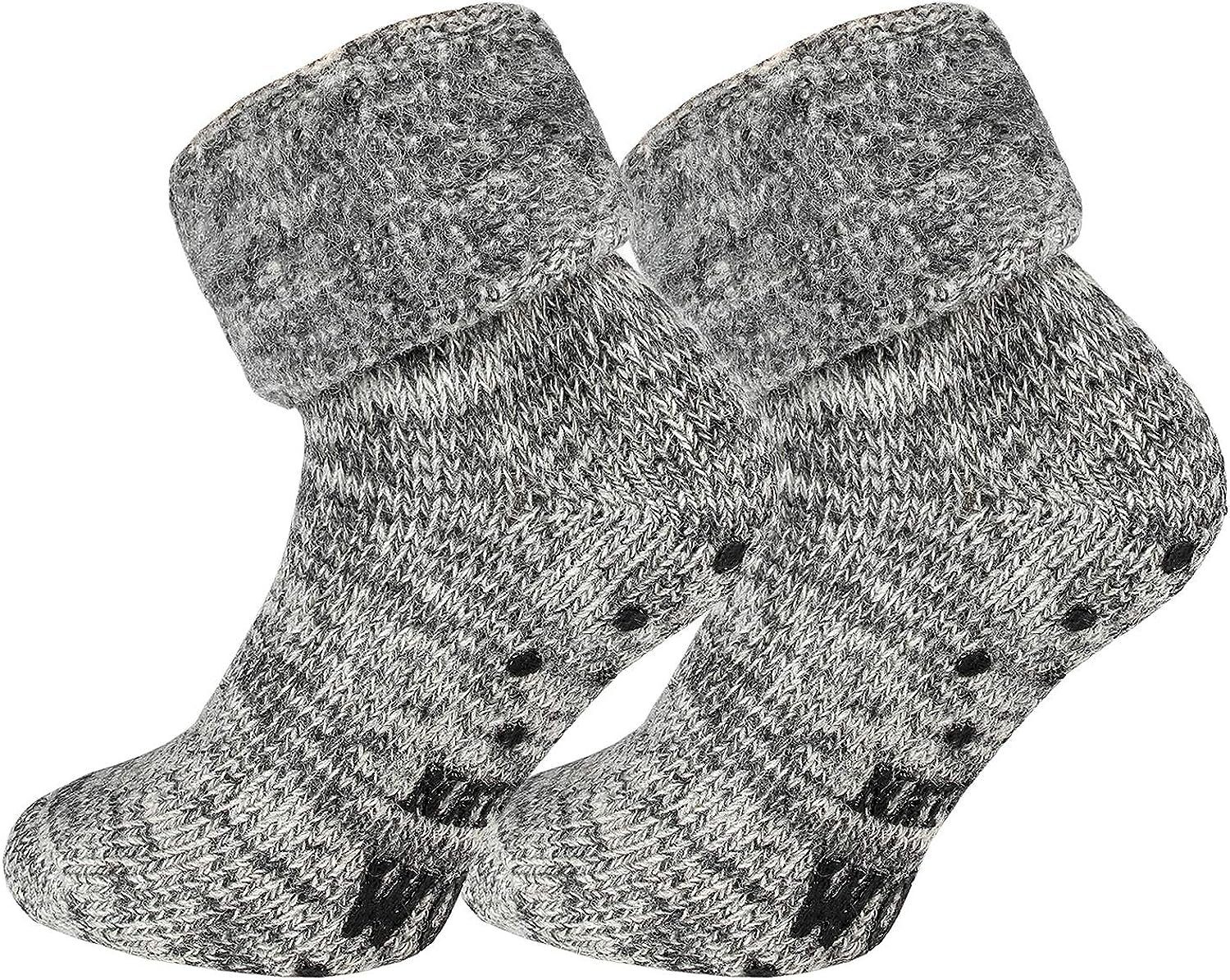 ABS-Socken Wintersocken mit ABS 2 Paar TippTexx 24 Stoppersocken Grau Innenfrottee Wollsocken