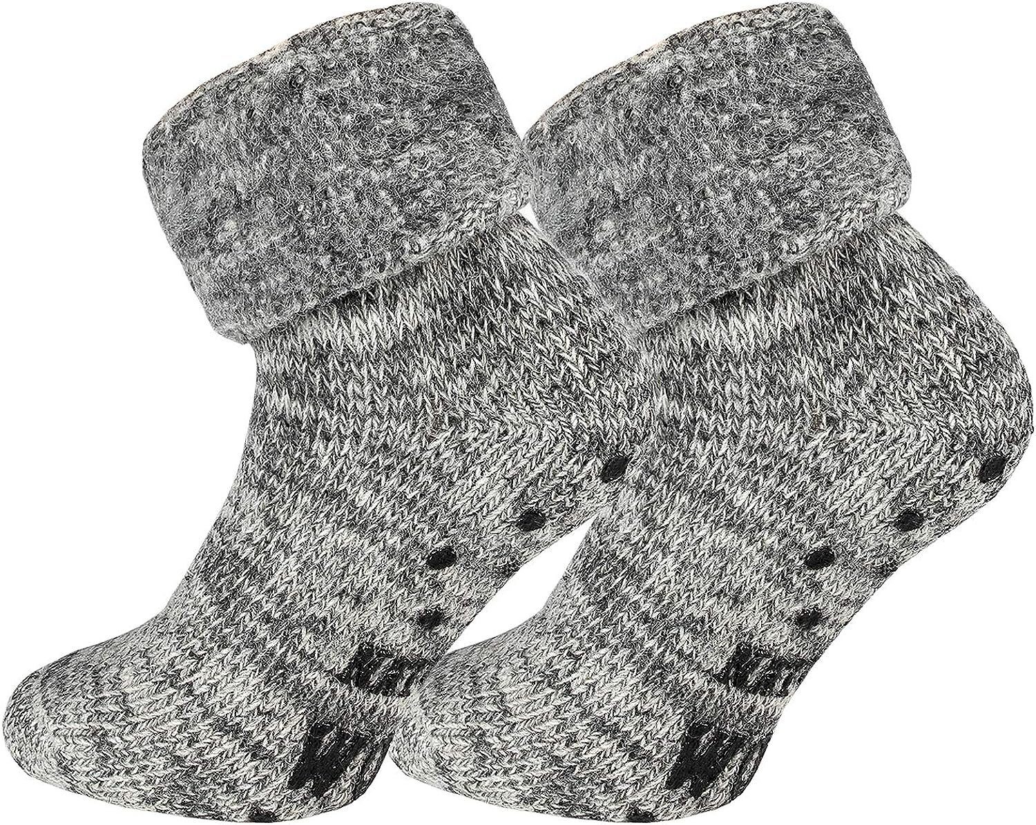 TippTexx 24 ABS-Socken 2 Paar ABS Stoppersocken Wollsocken Wintersocken mit Innenfrottee Grau