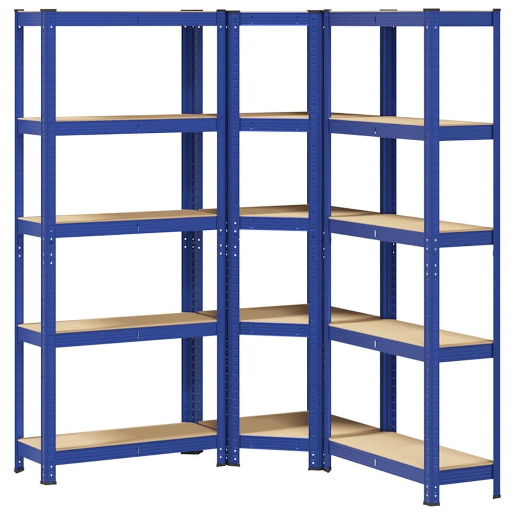vidaXL Ablageregal Regal-Set 5 Böden 3-tlg. Blau Stahl & Holzwerkstoff, 3-tlg.