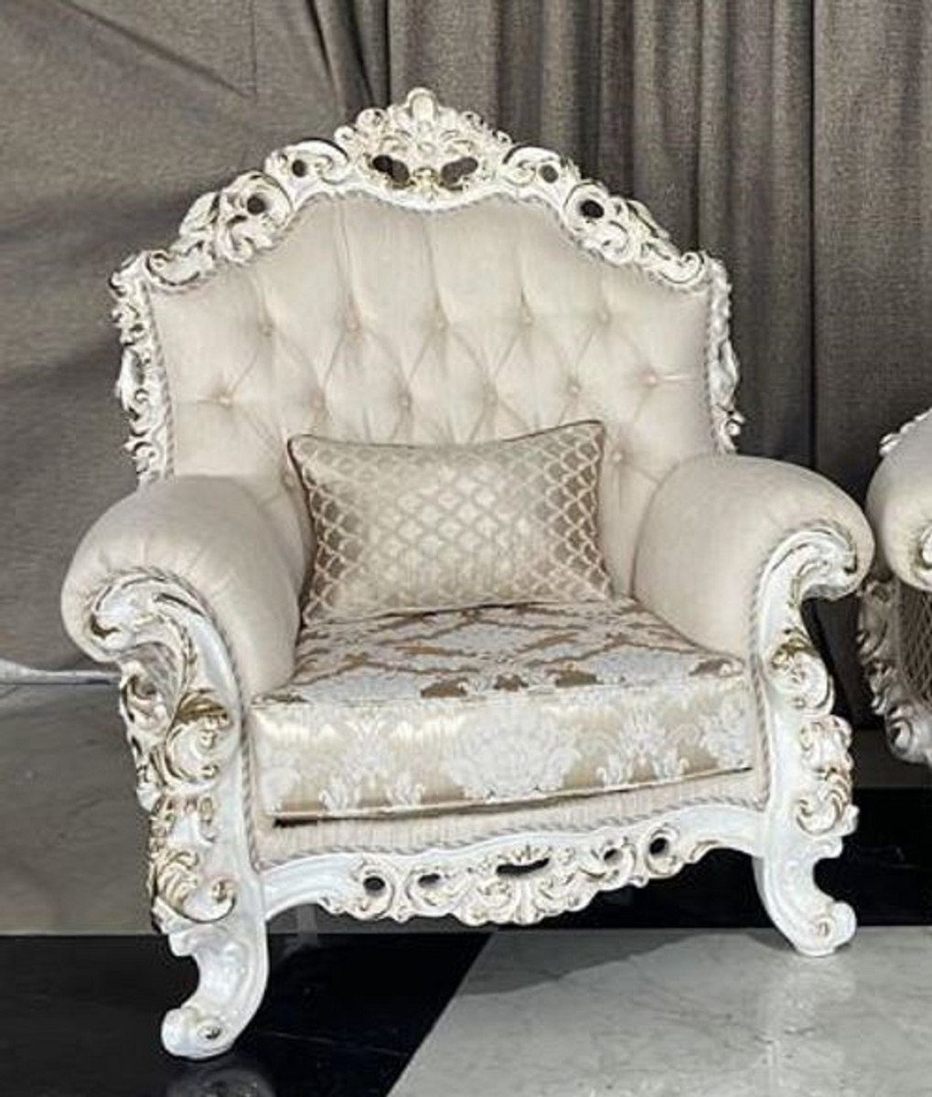 Barockstil Sessel Einrichtung Gold Barockstil Luxus Weiß Möbel - Casa / Wohnzimmer Sessel Casa - - im Wohnzimmer Creme Luxus Padrino - / Sessel - Padrino Einrichtung Möbel Barock Prunkvoller Barock Wohnzimmer