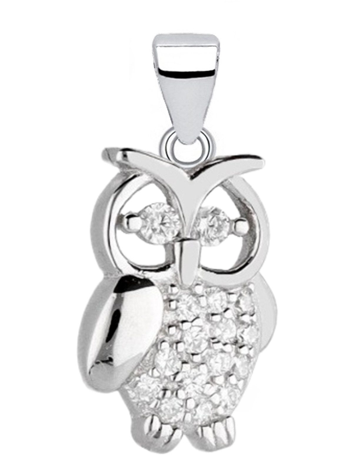 Kettenanhänger Silber Eule mit Zirkonia Vogel Anhänger 925 Sterling Echtschmuck
