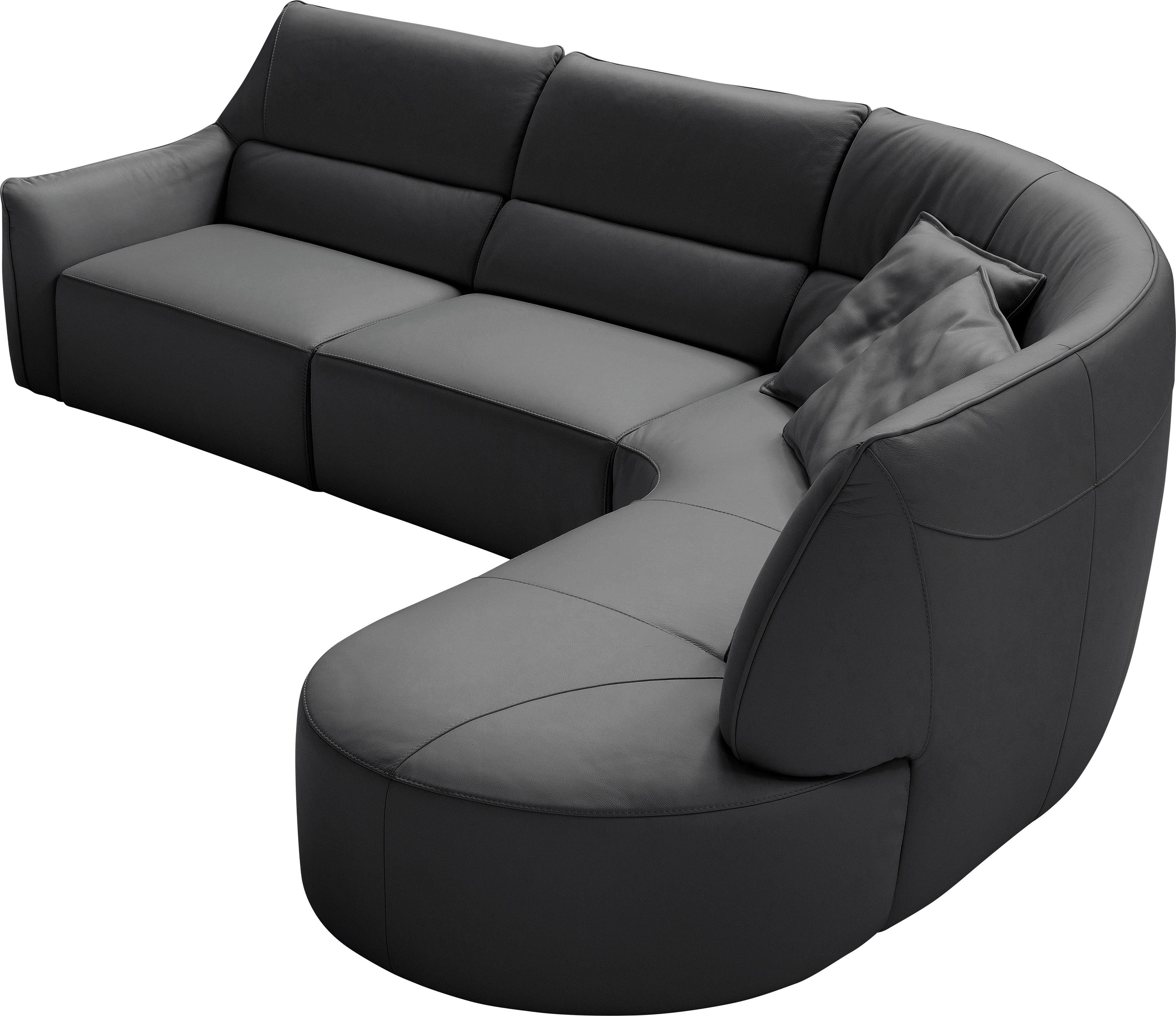 Egoitaliano Ecksofa Puffy, extravagant & edel, Retro Designsofa, hoher Sitzkomfort, L-Form, mit Ottomane, wahlweise mit und ohne elektrischer Relaxfunktion