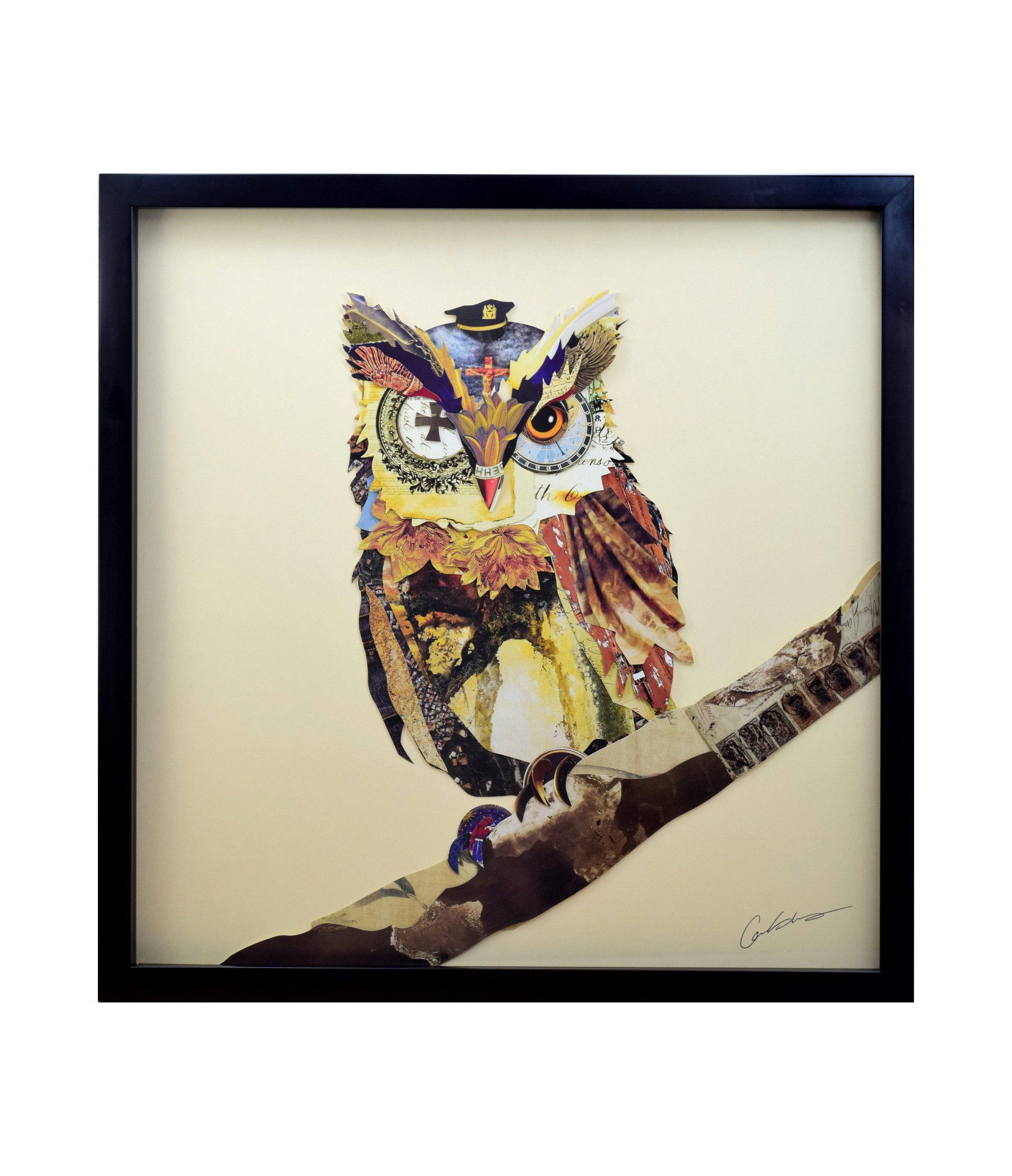 ROOGU Bilder-Collage ROOGU 3D Collage Kunst Art Wandbild Handgefertigt, Eule