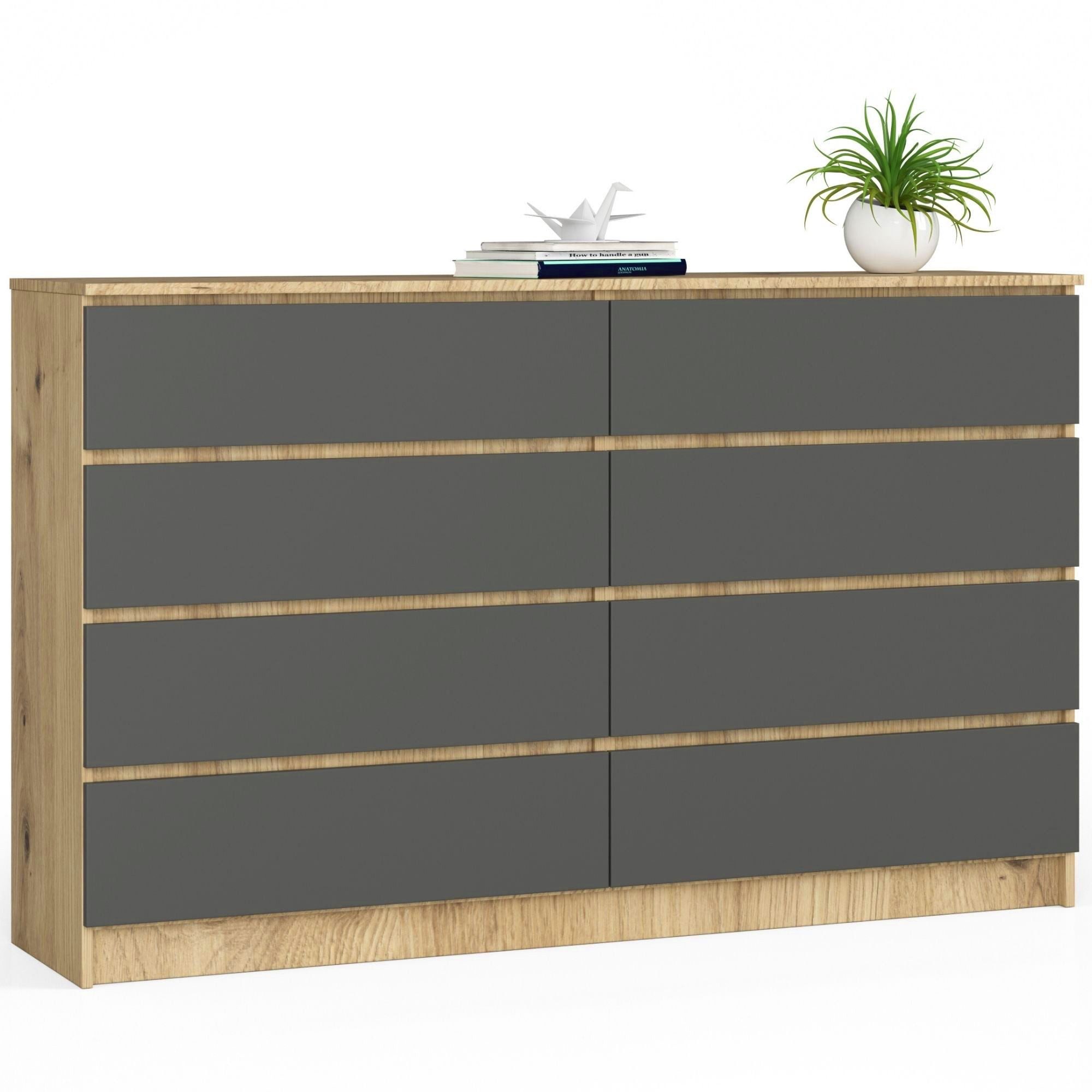 Raumhirsch Furniture Kommode mit 8 Schubladen Wohnschrank, Anrichte Sideboard 160 cm breit, (viele Farbvarianten - Maße: 160 x 90 x 40cm) - Hochwertig & stabil