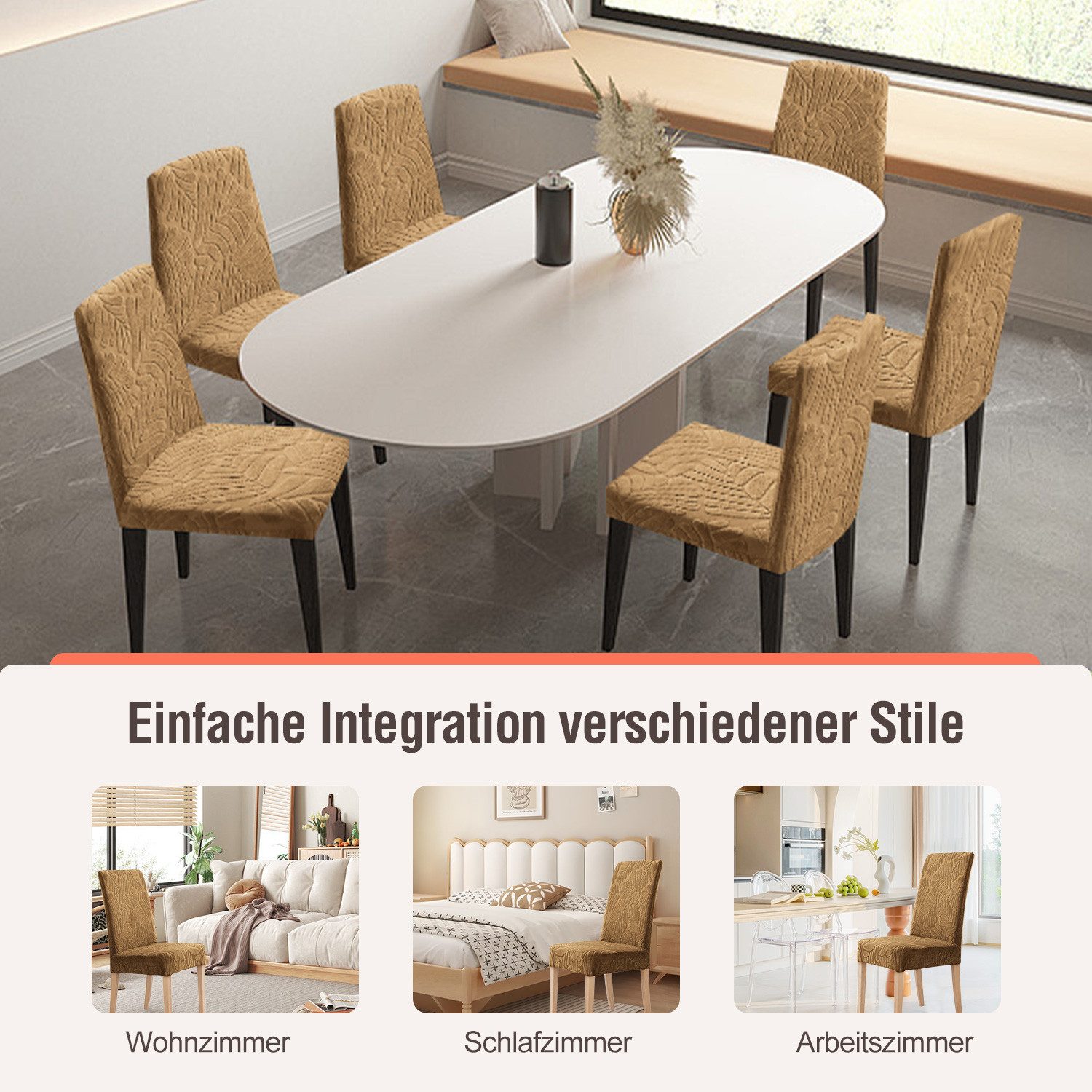 Simloveve Stuhlhusse Stretch Stuhlbezug mit Gummiband Abnehmbar, waschbar, Sitzflächenhusse in gemusterter Dekoration für Bankett,Küche,Party