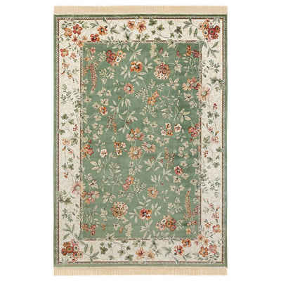 Teppich Orientalischer Samt Teppich Fransen Oriental Flowers Grün, NOURISTAN, rechteckig, Höhe: 5 mm