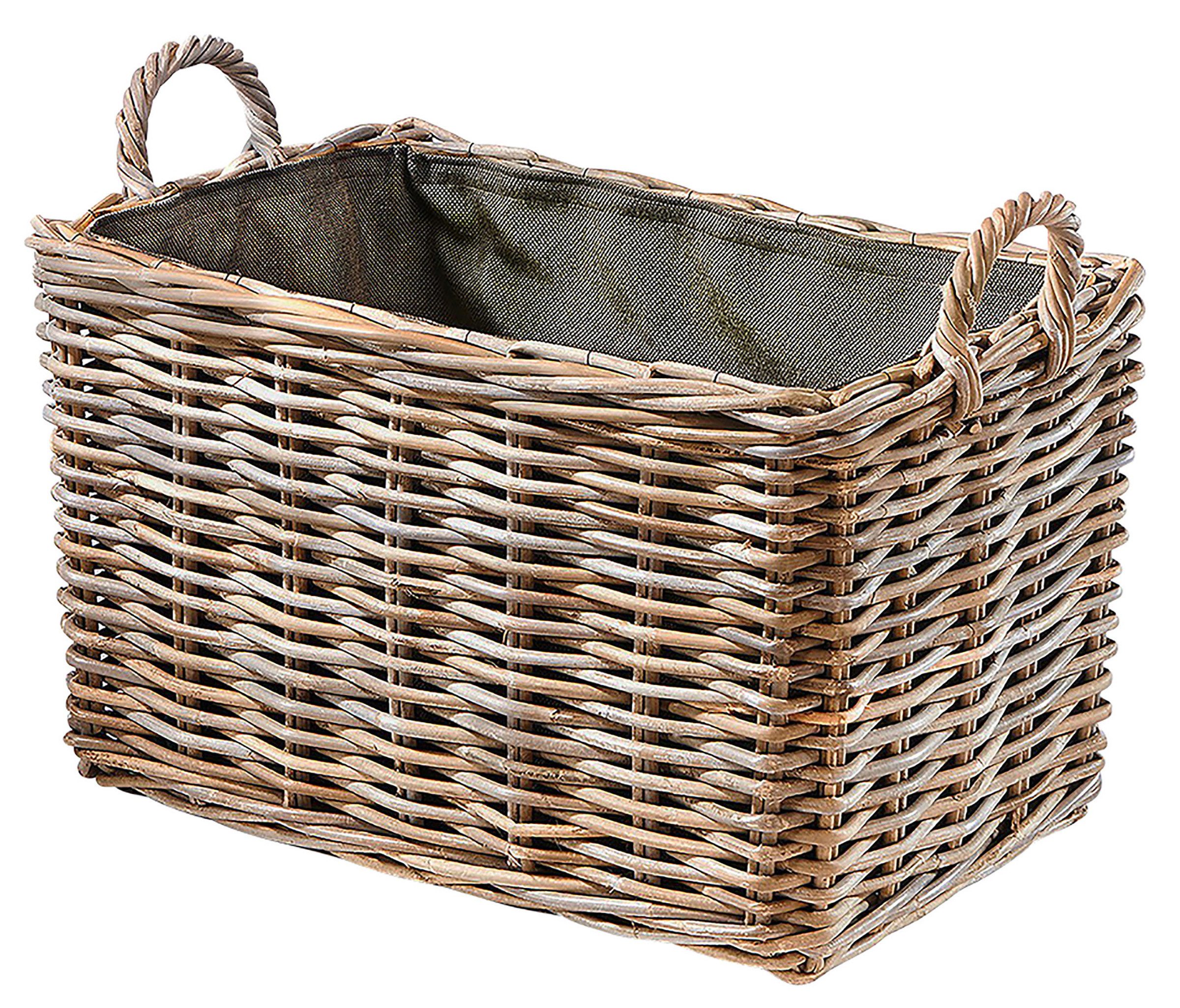 Kobolo Kaminholzkorb Holzkorb eckig aus grauem Rattan mit Leinenstoff – Bild 4 von 5