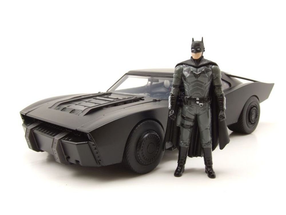 JADA Modellauto Batmobile The Batman 2022 schwarz mit Licht und Figur, Maßstab 1:18