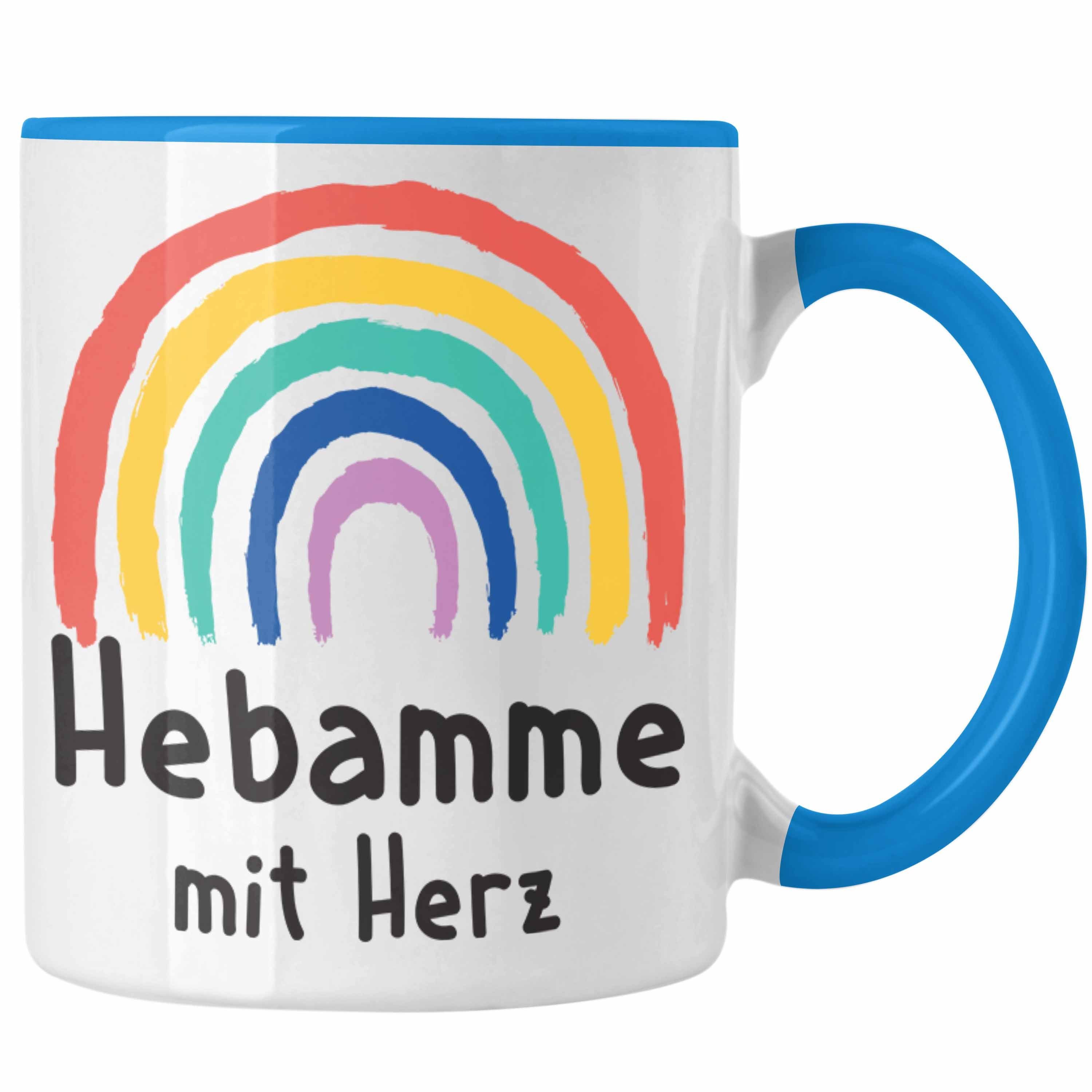 Trendation Tasse Trendation Hebamme Spruch Dankeschön Herz Blau - Tasse mit Hebamme Geschenke Kaffeetasse mit Geschenk