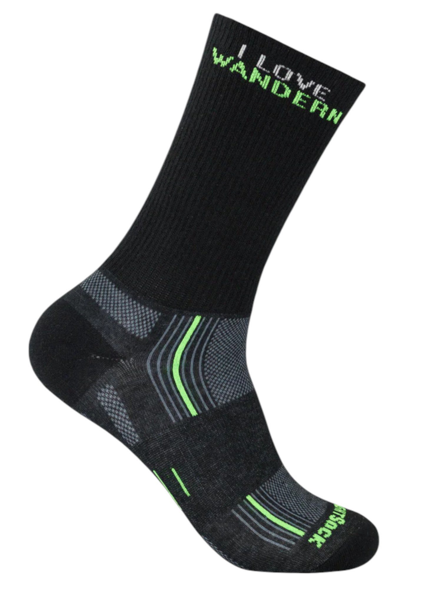 Wrightsock Wandersocken Crew Stride Motivsocken (Anti-Blasen-Socke) schwarz - 1 Paar