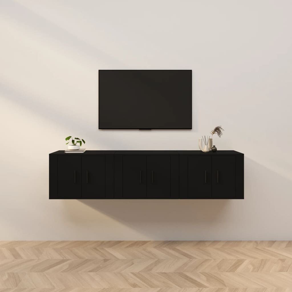 furnicato TV-Schrank TV-Wandschränke 3 Stk. Schwarz 57x34,5x40 cm