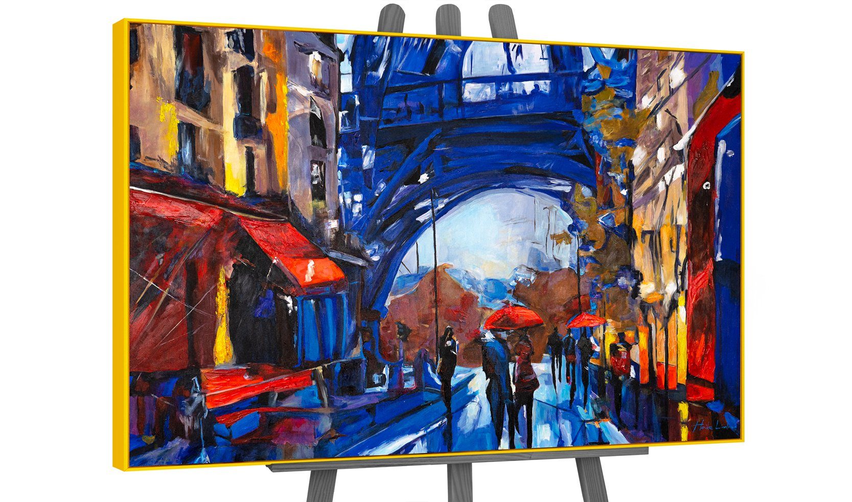YS-Art Gemälde Straßen von Paris, Architektur Mit Rahmen in Gelb | Gemälde