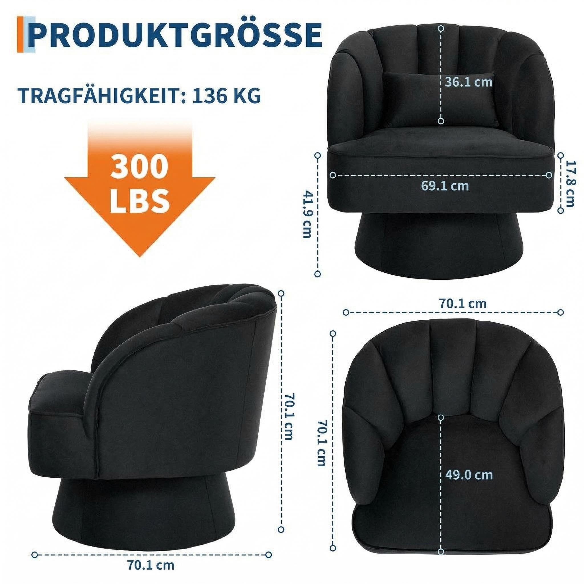 GarveeMore Sessel Sessel mit 360 Grad drehbare Kuscheltonnen-Akzentsofasessel, Samtbezug,Armlehnensessel,Polstersessel,Akzentstul