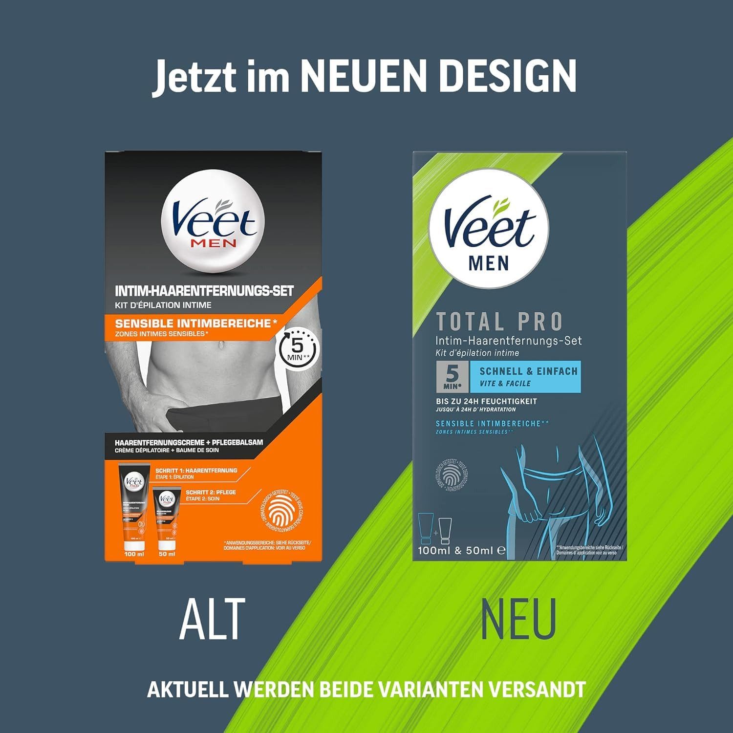 Veet MEN Enthaarungscreme Set mit Creme 100ml & Pflegebalsam 50ml + Creme Power Effect 200ml, Haarentfernungs-Set, 3 St., für den ganzen Körper, inkl. sensiblen Intimbereich