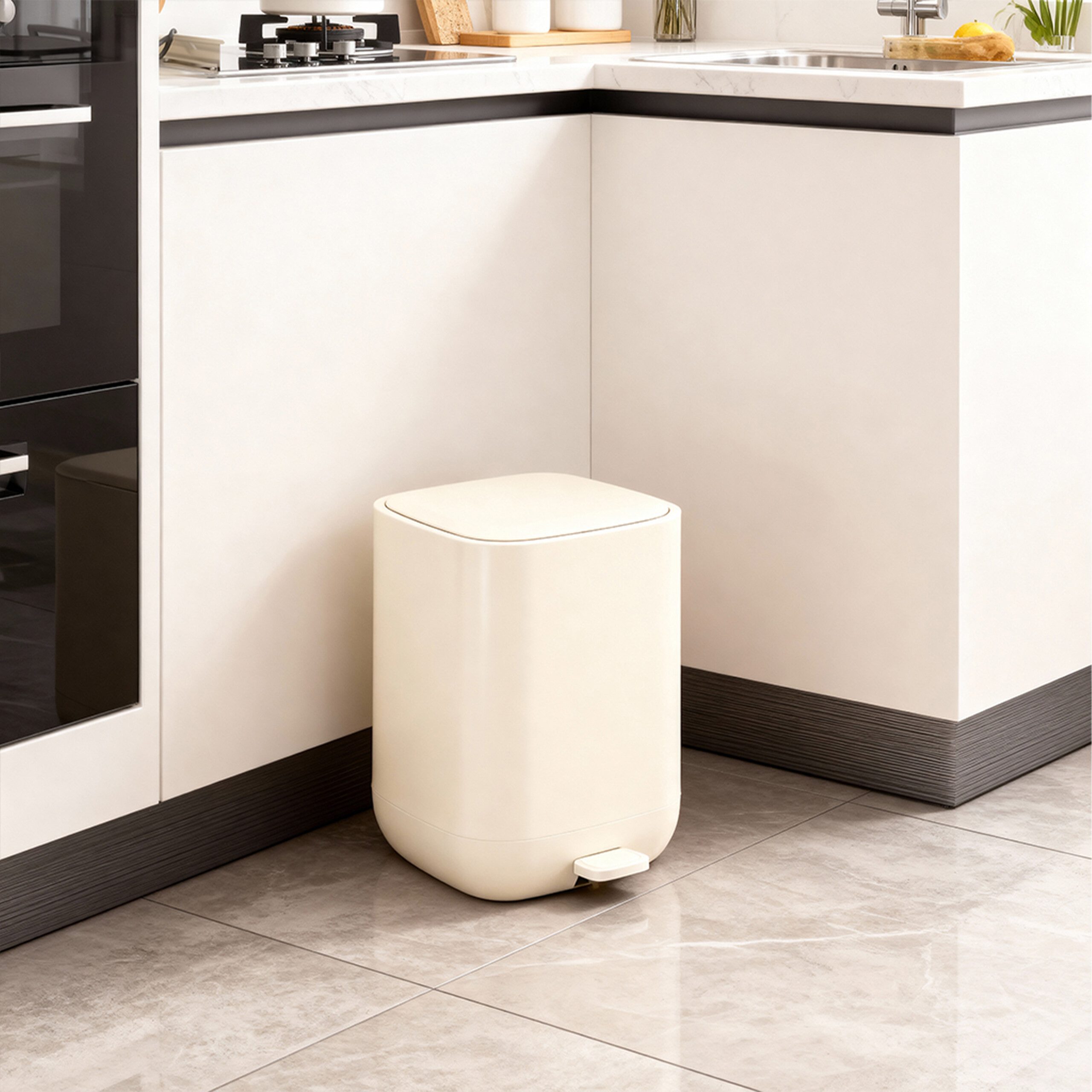 relaxdays Kosmetikeimer Mülleimer 9 Liter, Beige