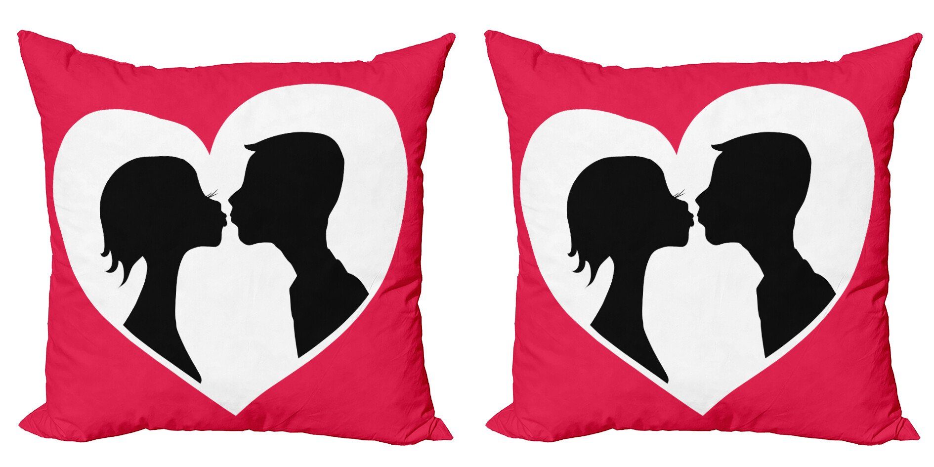 Kissenbezüge Modern Accent Doppelseitiger Digitaldruck, Abakuhaus (2 Stück), küssen Paar Silhouette in Herz