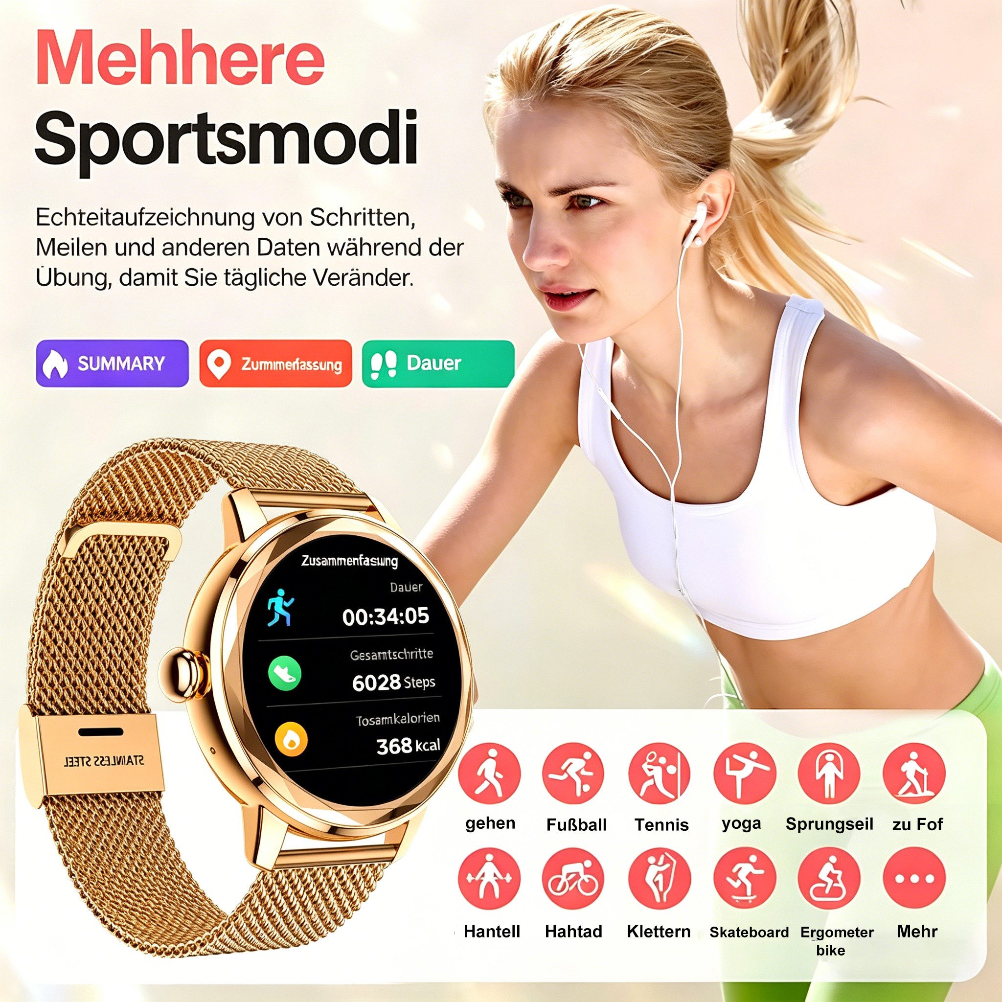 Vornix 2026 Neues Smartwatch Damen, Fitness Uhr mit Anruffunktion Smartwatch Smartwatch (Fitnessuhr mit Telefonfunktion/WhatsApp Notiz,Smartwatch Fitness Tracke – Bild 2 von 5