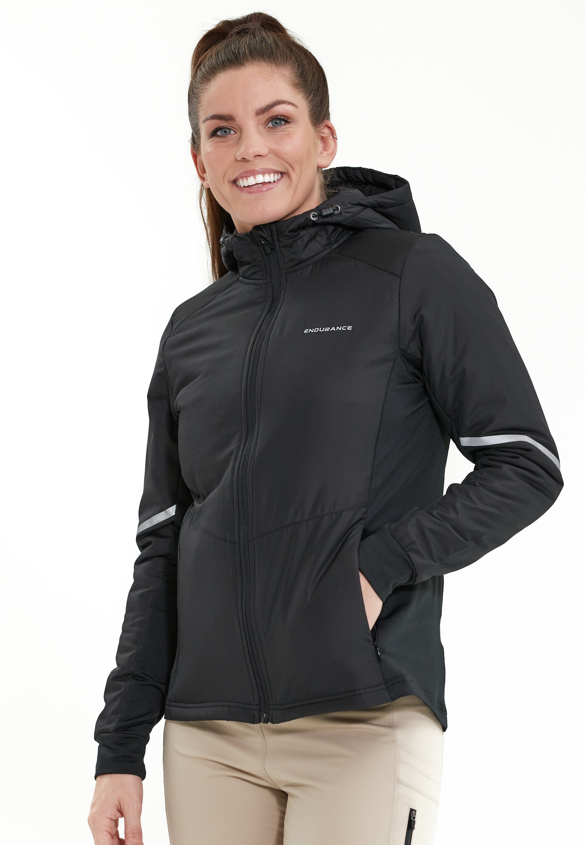 ENDURANCE Laufjacke Princey Kapuze schwarz mit einstellbarer