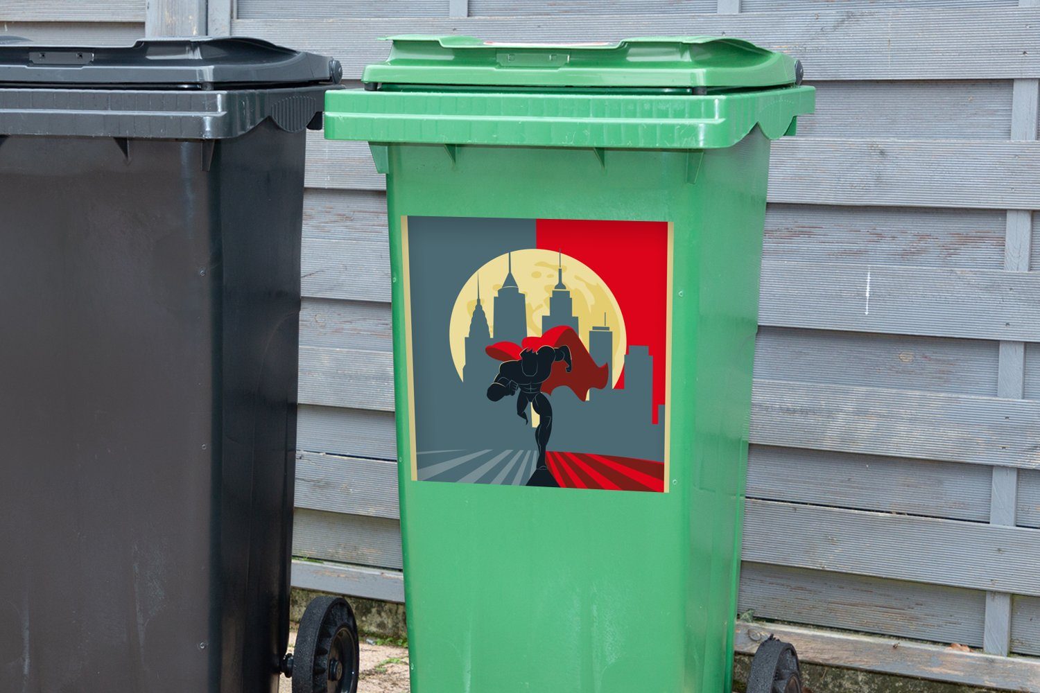 MuchoWow Superhelden Mülleimer-aufkleber, - - Stadt Sticker, - Mond (1 St), Wandsticker Abfalbehälter Container, Urban Mülltonne,