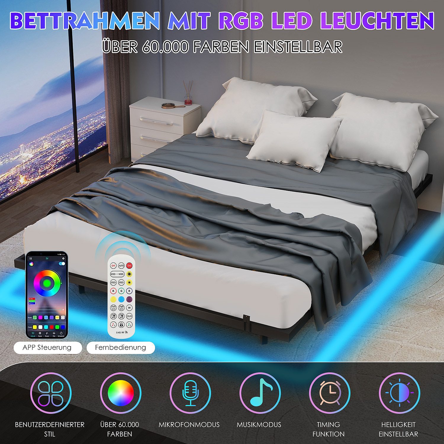 oyajia Bettgestell Doppelbett 140x200cm mit Lattenrost, Schwebebett Gestell günstig online kaufen