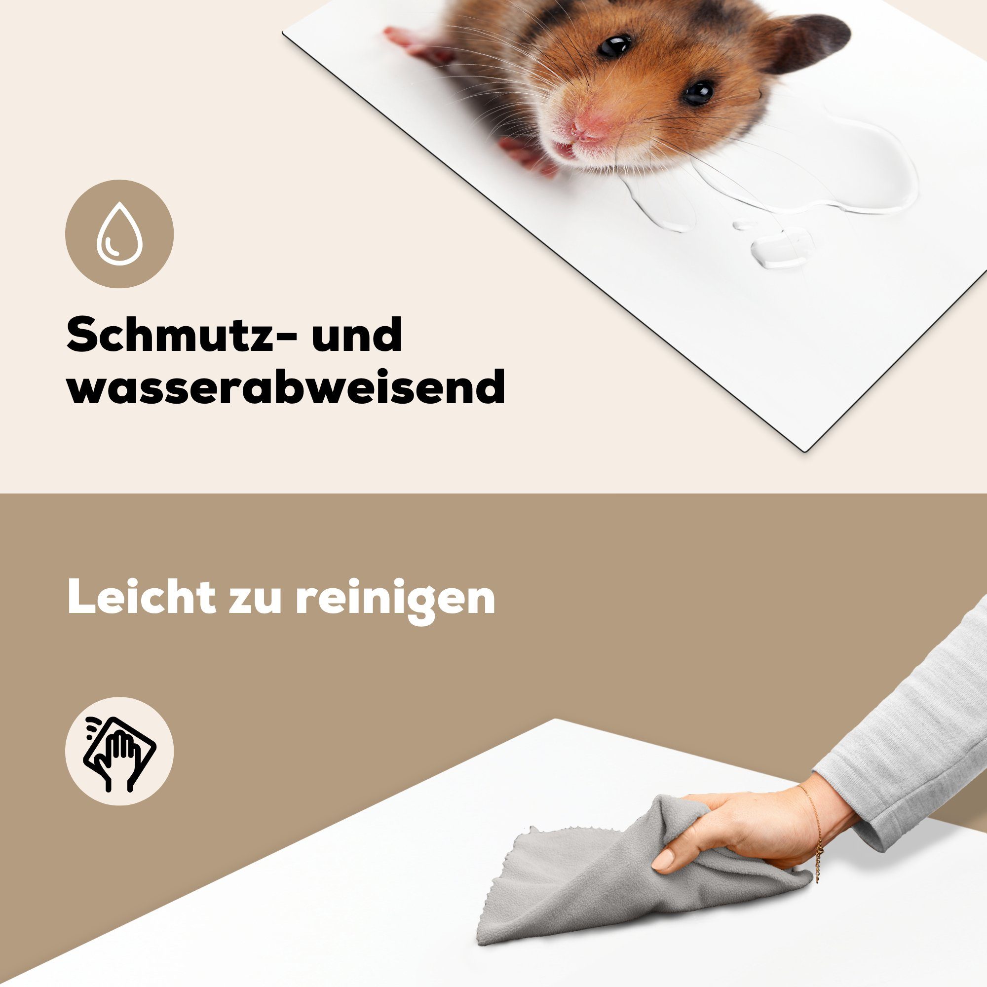 MuchoWow Ceranfeldabdeckung, Hamster, 83x51 Arbeitsplatte (1 tlg), küche cm, Vinyl, für Herdblende-/Abdeckplatte Neugieriger