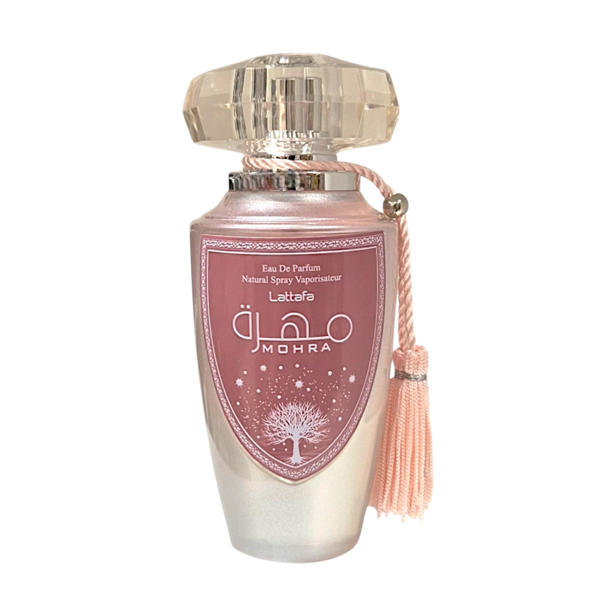 Lattafa Duft-Set Mohra Silky Rose Eau de Parfum 100ml + Parfümzerstäuber (leer) Set
