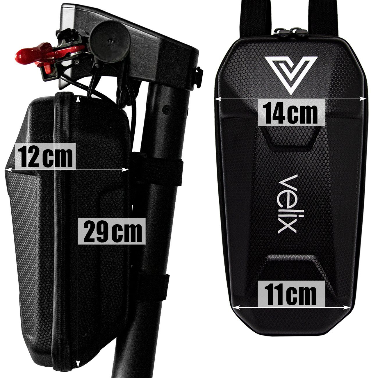 velix Lenkertasche Lenkertasche Zubehör Tasche für Lenker L30cm mit Haltebändern Schwarz (1 Stück, mit Klettbändern), Kompakt dennoch geräumig