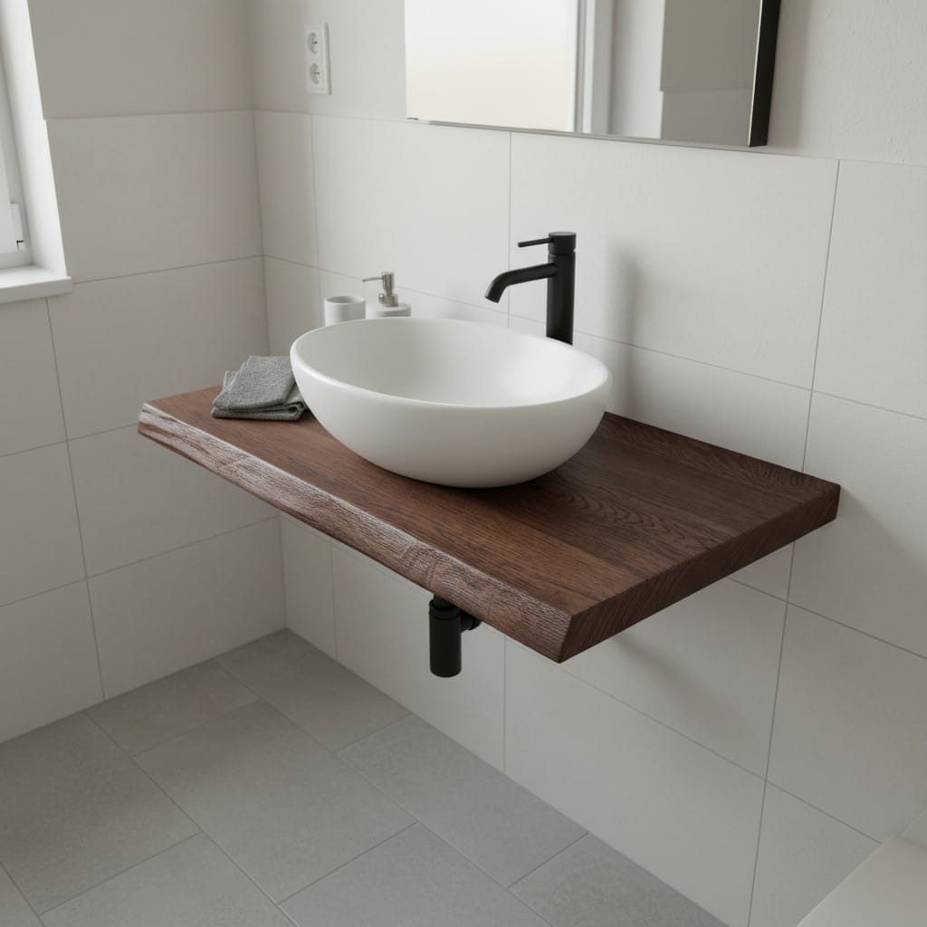 KEINerlei® Waschtischplatte Handgefertigte Waschtischplatte aus Altholz-Eiche dunkel 4 cm