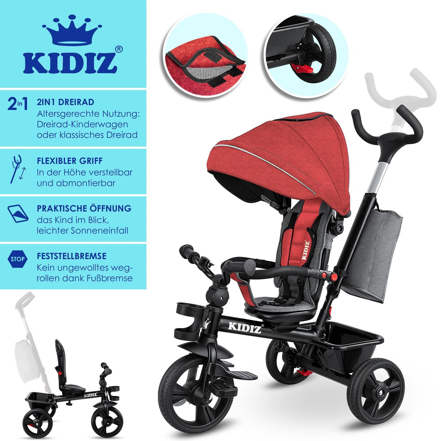 KIDIZ Dreirad, Dreirad 5in1 Kinderdreirad mit günstig online kaufen
