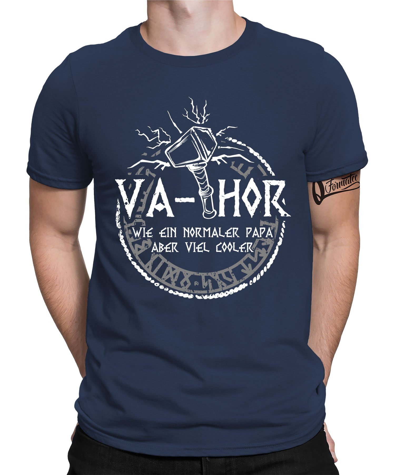 Viking Navy (1-tlg) T-Shirt Vater Va-Thor - Formatee Blau Quattro Herren Papa Wikinger Vatertag Kurzarmshirt
