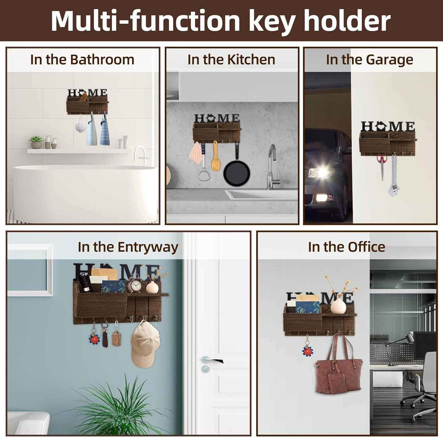 Refined Living Schlüsselbrett Schlüsselablage Wand, Mail Organizer für Wand, Key Rack Wand mit Haken, (Schlüsselhalter Wandmontiert, Schlüsselhaken, Rustikaler  – Bild 5 von 5