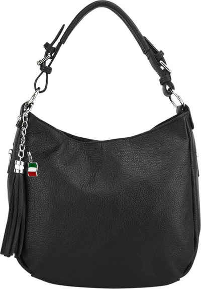 FLORENCE Shopper D2OTF134X Florence Hobo-Bag Schultertasche colore (Shopper, Shopper), Damen Tasche Echtleder schwarz, Made-In Italy