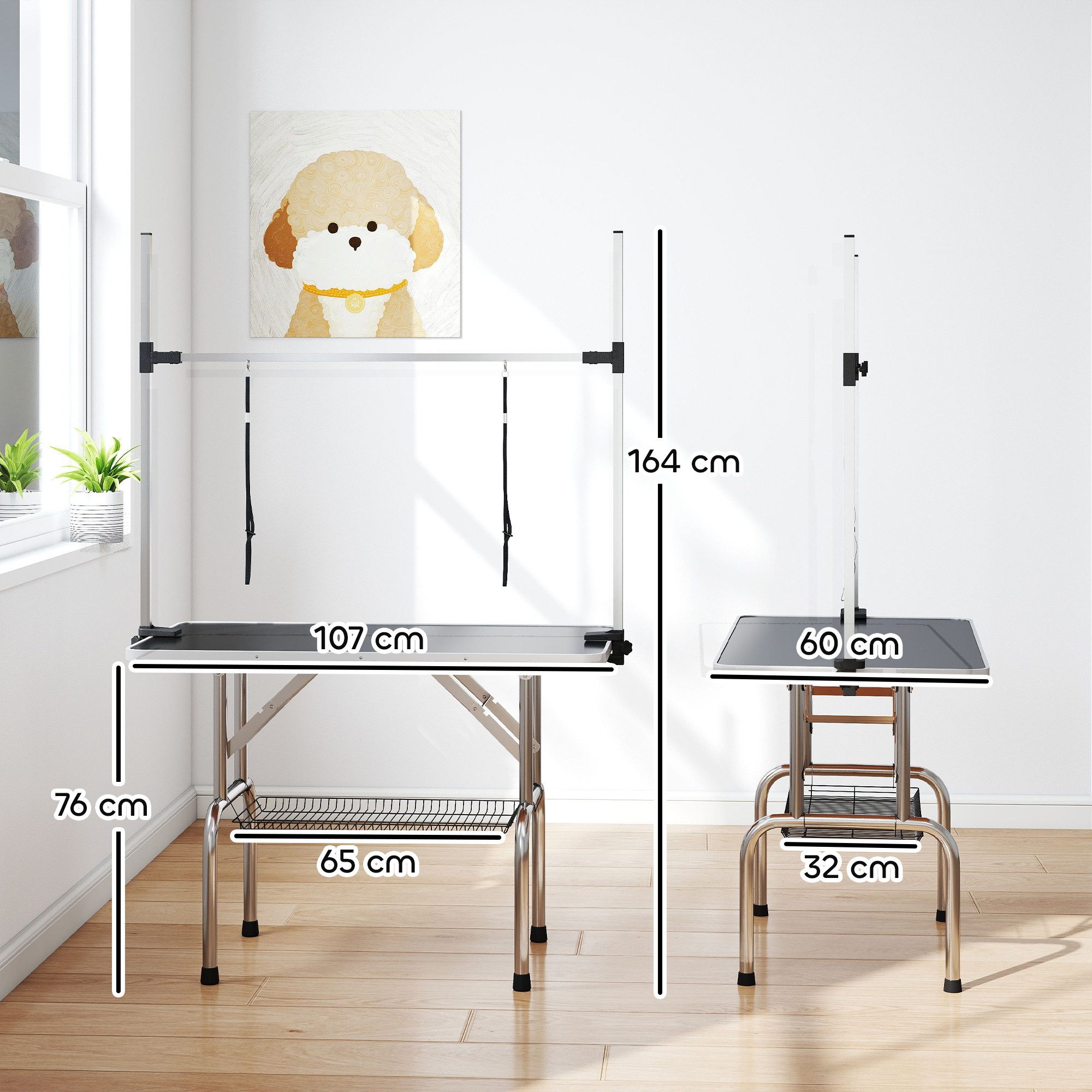 PawHut Hundeschermaschine Hunde Höhenverstellbar Tier Klappbar Hundefriseur Tisch, Pflegetisch, für Innenbereich, Schwarz