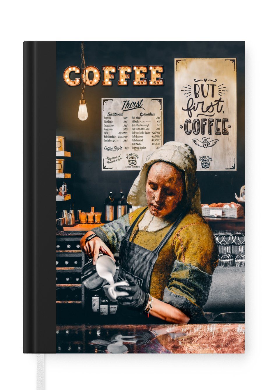 MuchoWow Notizbuch Milchmädchen - Barista - Kaffee - Vintage - Kunst - Abstrakt - Malerei, Journal, Merkzettel, Tagebuch, Notizheft, A5, 98 Seiten, Haushaltsbuch
