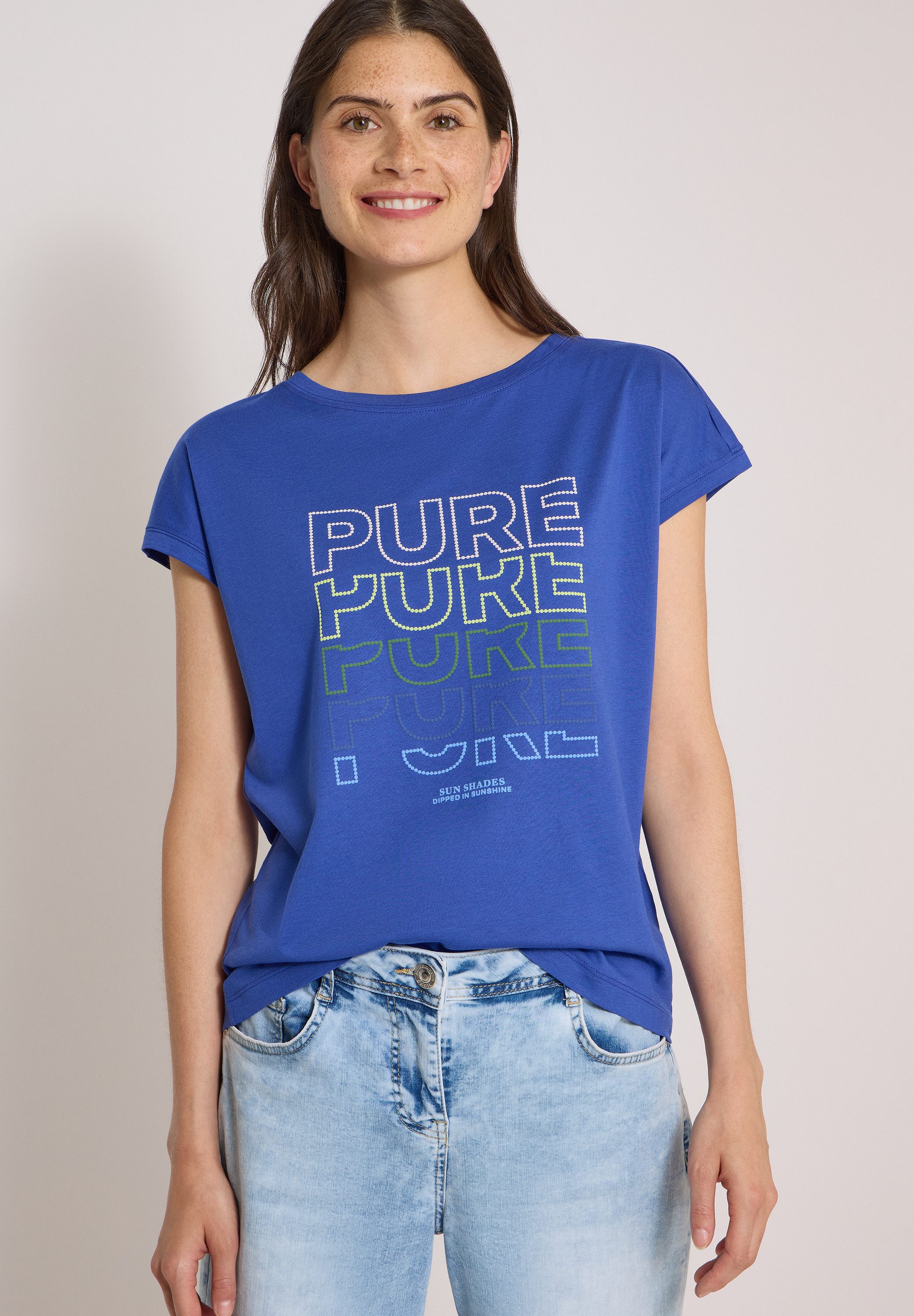CECIL Kurzarmshirt Sommershirt mit Boat Neck und Frontprint