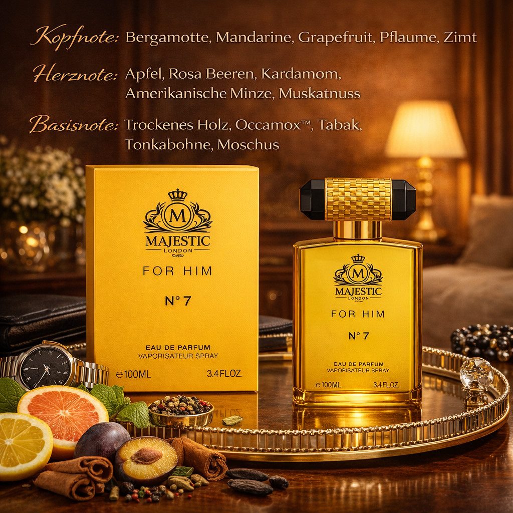 MAJESTIC LONDON Eau de Parfum Majestic For Him No.7 Herrenduft Frisch, würzig, Amber, Zitrus 100 ml, Hergestellt in UK, Herrenduft, Langanhaltend