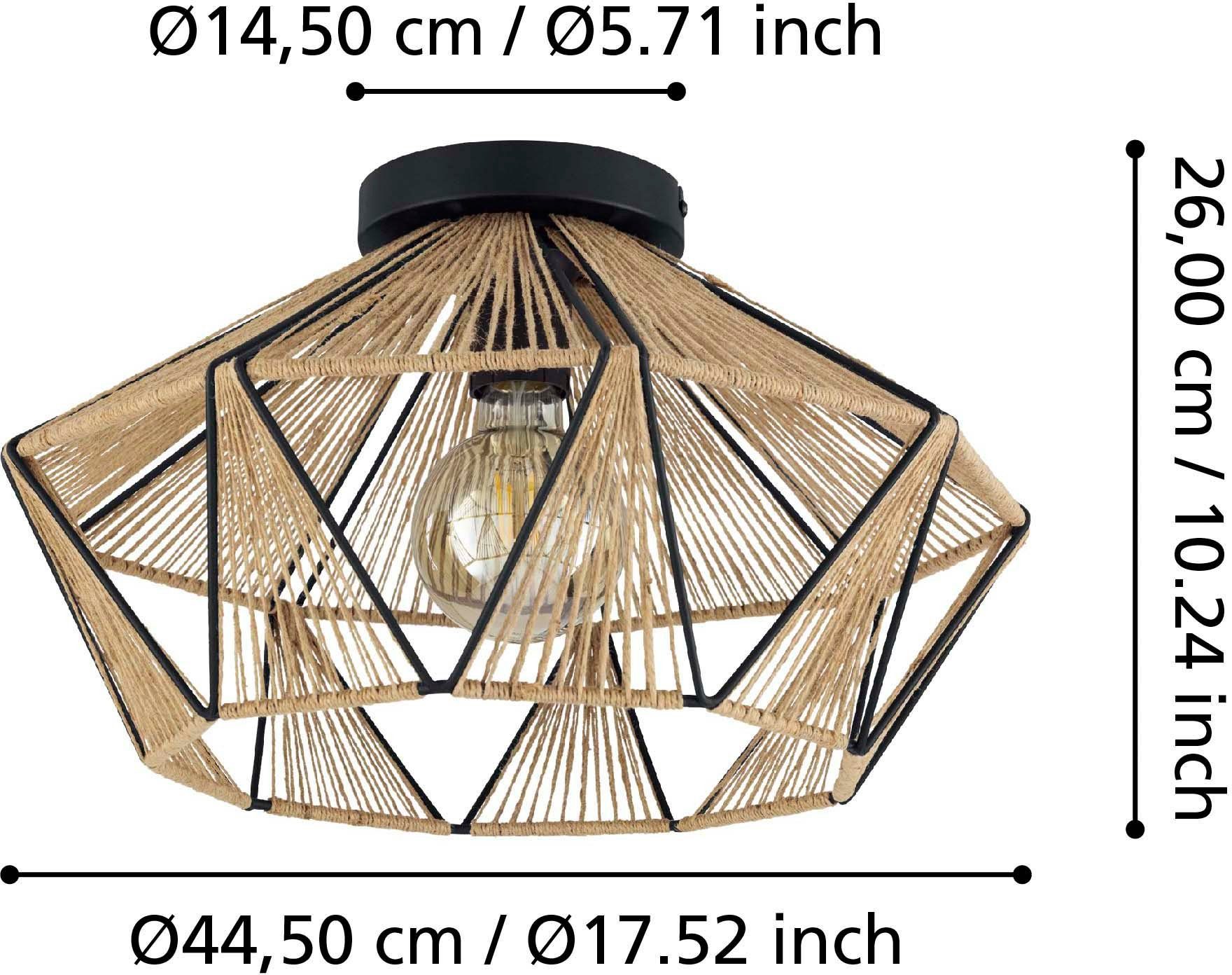 EGLO Deckenleuchte ADWICKLE, Leuchtmittel ohne - Deckenleuchte Leuchtmittel, - in aus Stahl 1X40W wechselbar, exkl. schwarz E27