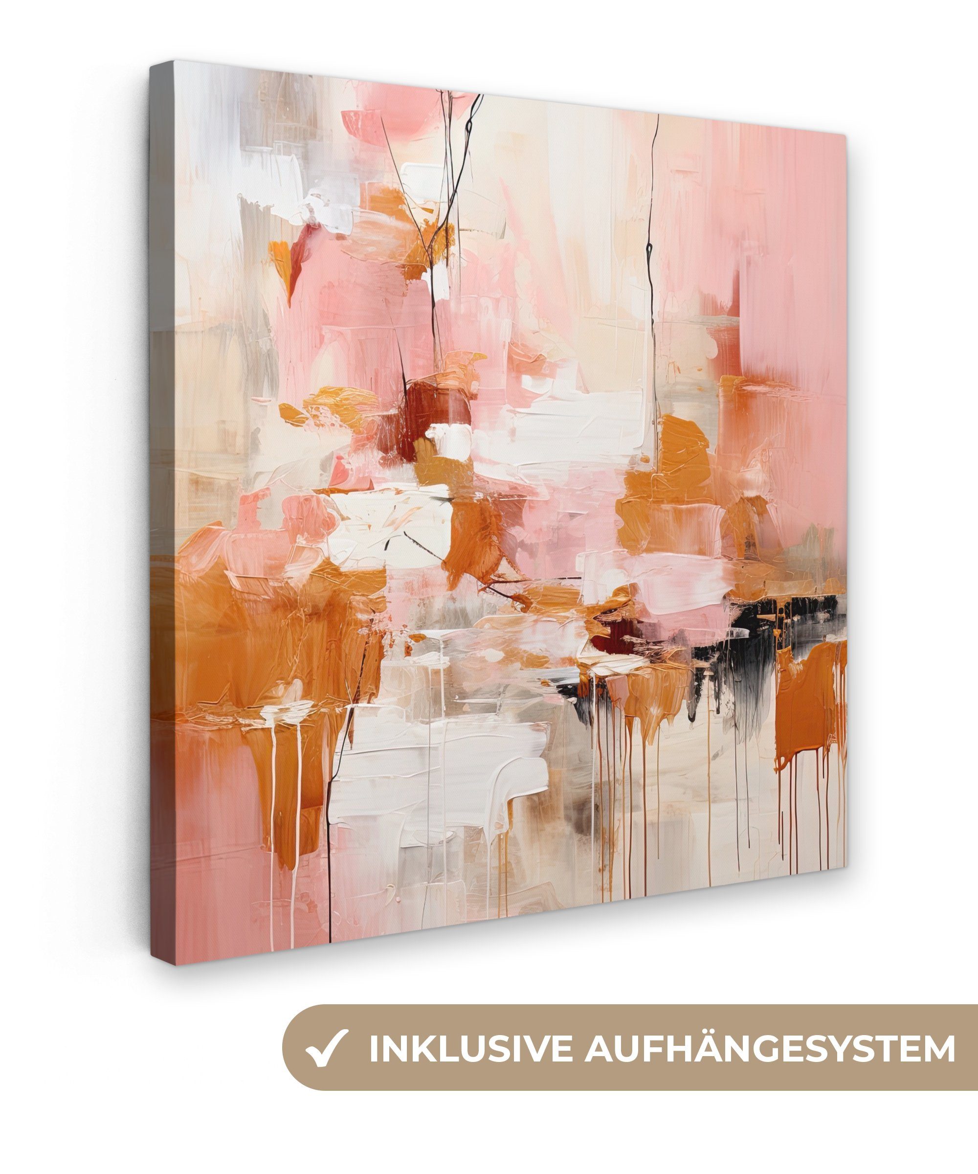 OneMillionCanvasses® Leinwandbild Farbe - Rosa - Orange - Abstrakt - Kunst, (1 St), Leinwand Bilder für Wohnzimmer Schlafzimmer, 20x20 cm