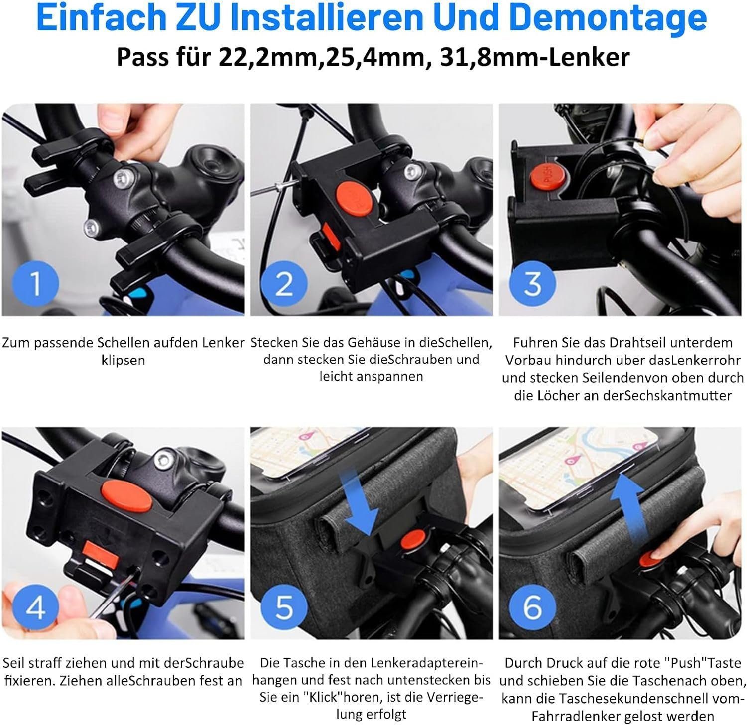 GLIESE Sporttasche Wasserdichte Fahrrad-Lenkertasche mit Touchscreen, Umhängetasche