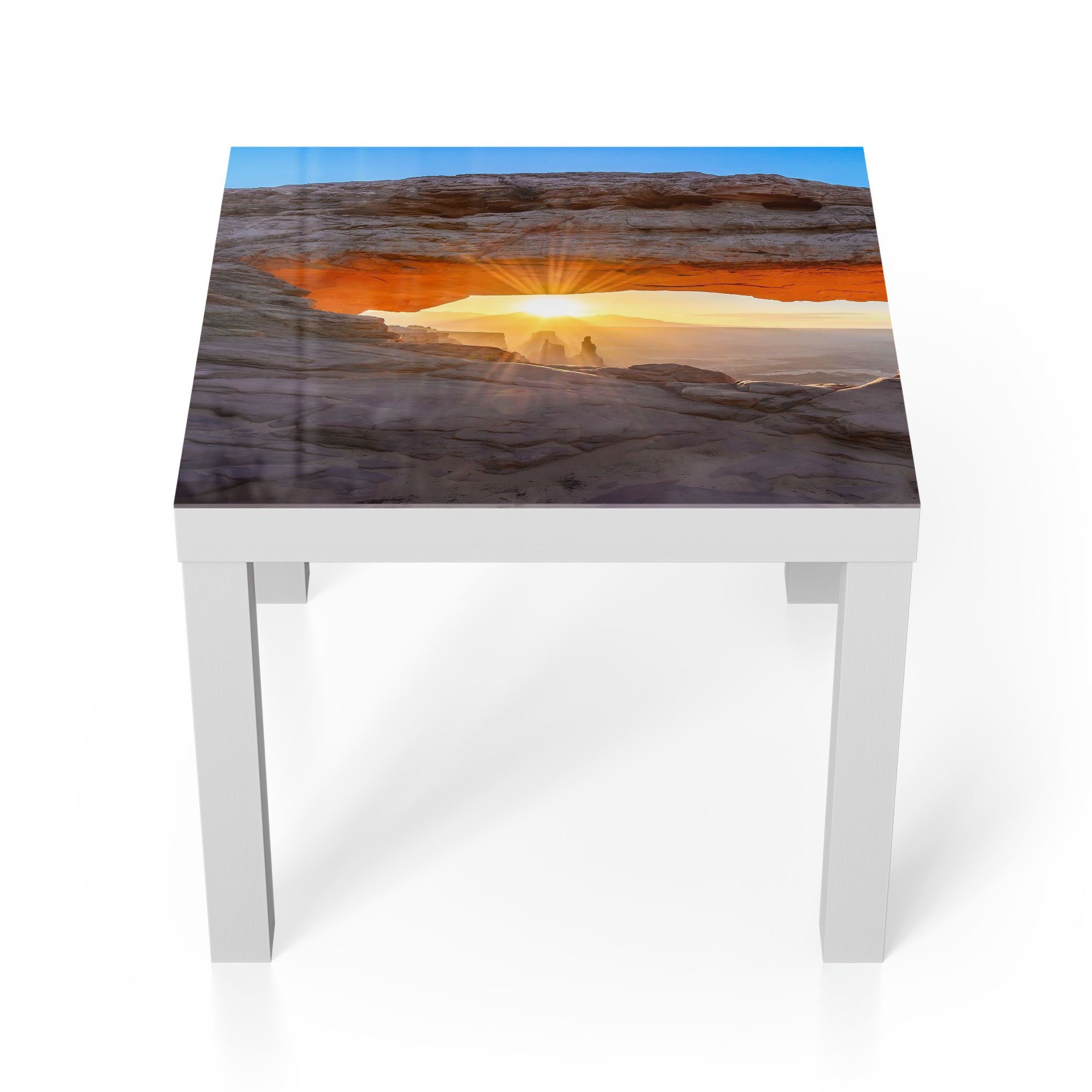 DEQORI Couchtisch 'Felsbogen im Morgenlicht', Glas Beistelltisch Glastisch modern Weiß | Couchtische