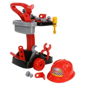 Polesie Spielwerkzeug Kinder Mechaniker-Set 36612, Werkzeugwagen Zange Schraubenzieher Helm